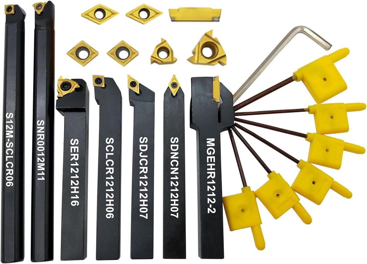 1/2" 21pcs 12mm indexable CNC lathe exccircle turning tool holders set with 14pcs solid carbide insert cutter - ShopVlot