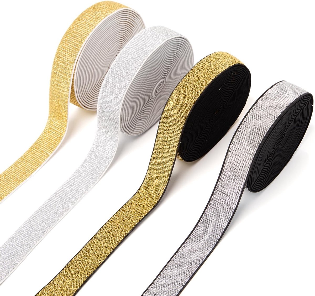Elastische Glitterband - Goud/Zilver - 25 mm Breed - Hoogwaardige Polyester - Voor Naaiprojecten en Decoratie