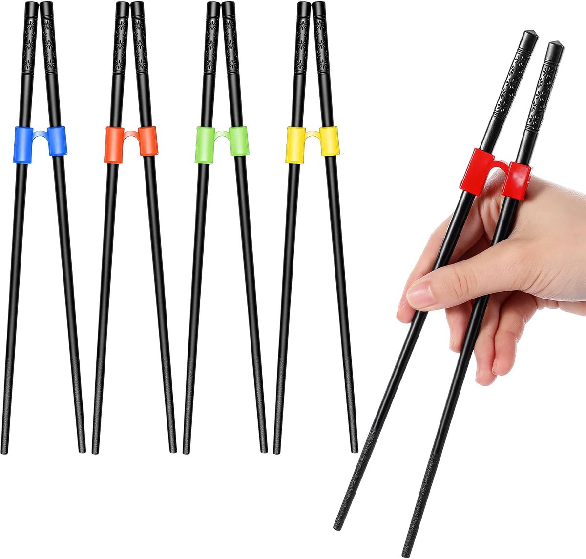 Eetstokjes trainingshulpmiddelen 5 paar - draagbaar en wasbaar - leerhulp voor beginners met clip - ShopVlot
