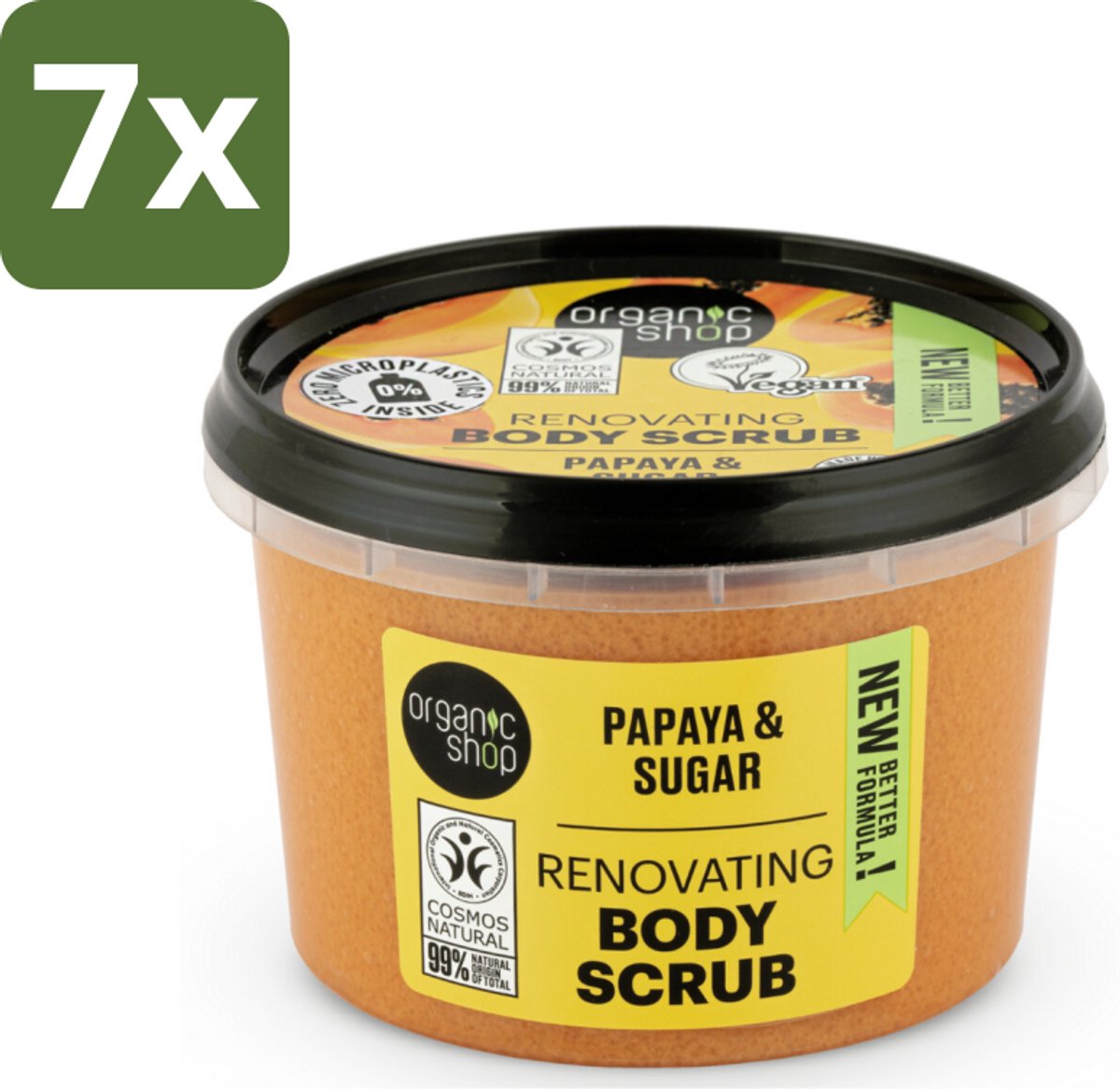 Organic Shop - Body Scrub Papaya - Exfoliërend en Hydraterend - 250 ml - Bulkverpakking - 7 stuks