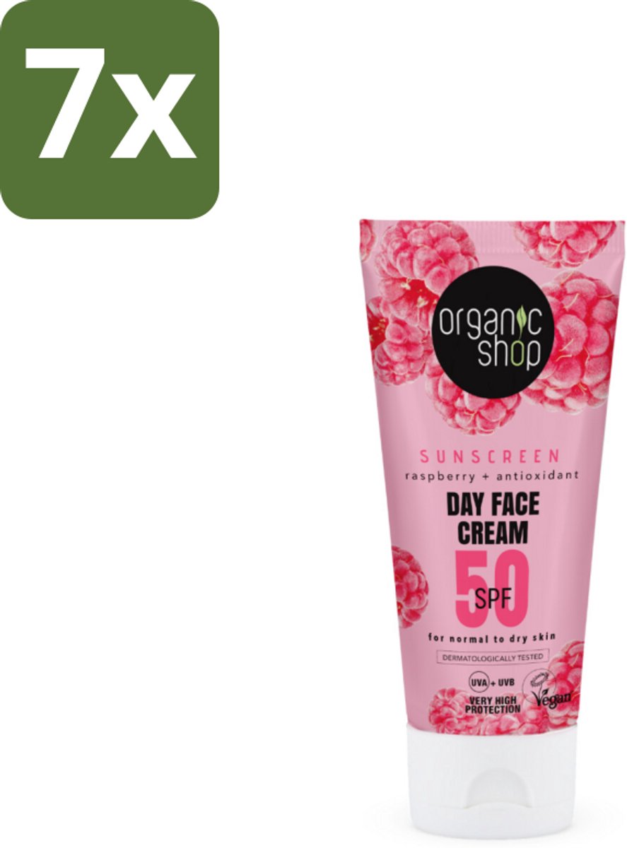 Organic Shop - Zonnebrandcrème Gezicht SPF 50 - Normale Huid - 50 ml - Bulkverpakking - 7 stuks