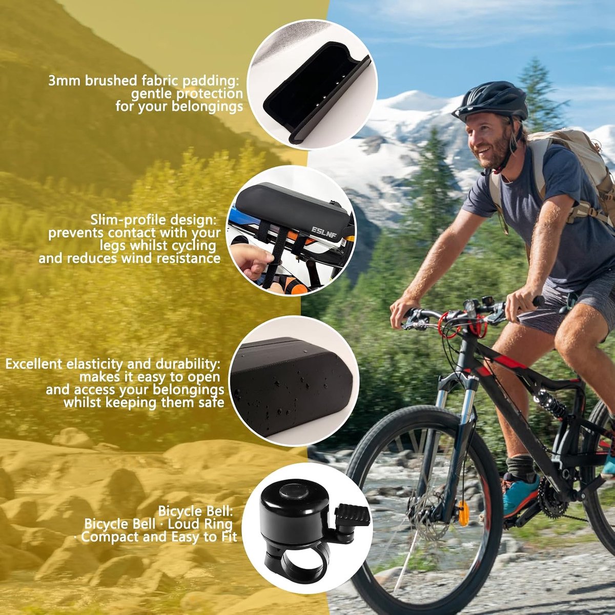 Fietsframetas 1,2 l - waterdicht - bovenbuistas met ritssluiting - ideaal voor e-bikes, mountainbikes en racefietsen - ShopVlot