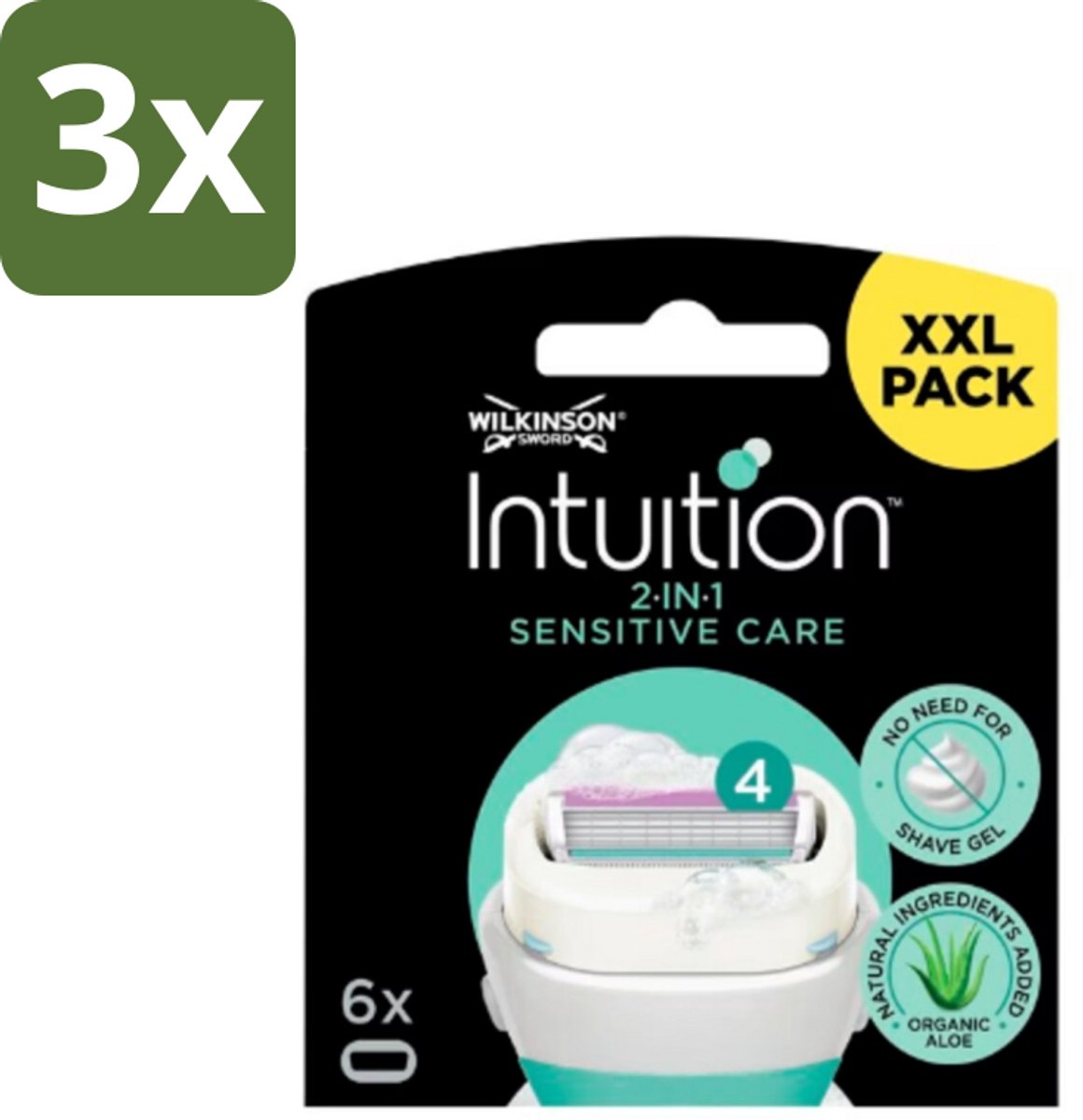 Wilkinson Intuition - Navulmesjes - 2 in 1 Sensitive Care - Voor Gevoelige Huid - 6 mesjes - Bulkverpakking - 3 stuks