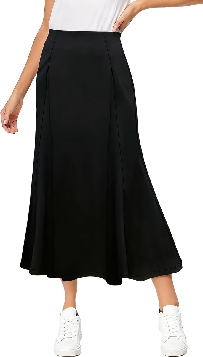 SEAUR Women's Long Skirt Elegant Casual Maxi Skirt Summer Stretchy Soft A-line Waist Taupe Plain EU S-L = Asia M-XL - ShopVlot