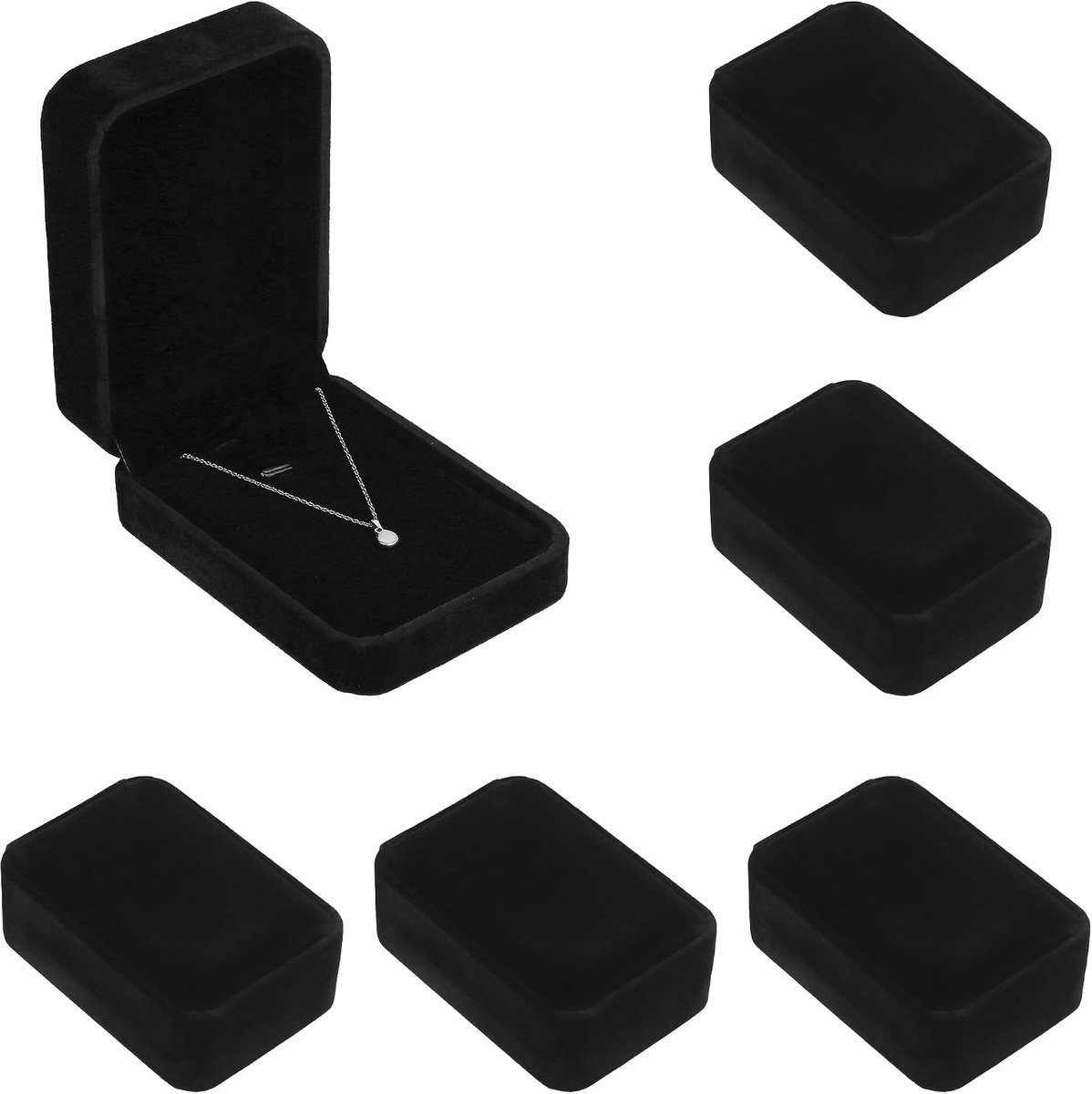 Sieradendoos, 6 stuks, klein, 10 x 7 x 3,5 cm, fluweel, zwart, sieradendoos voor halskettingen en geschenkverpakking - ShopVlot