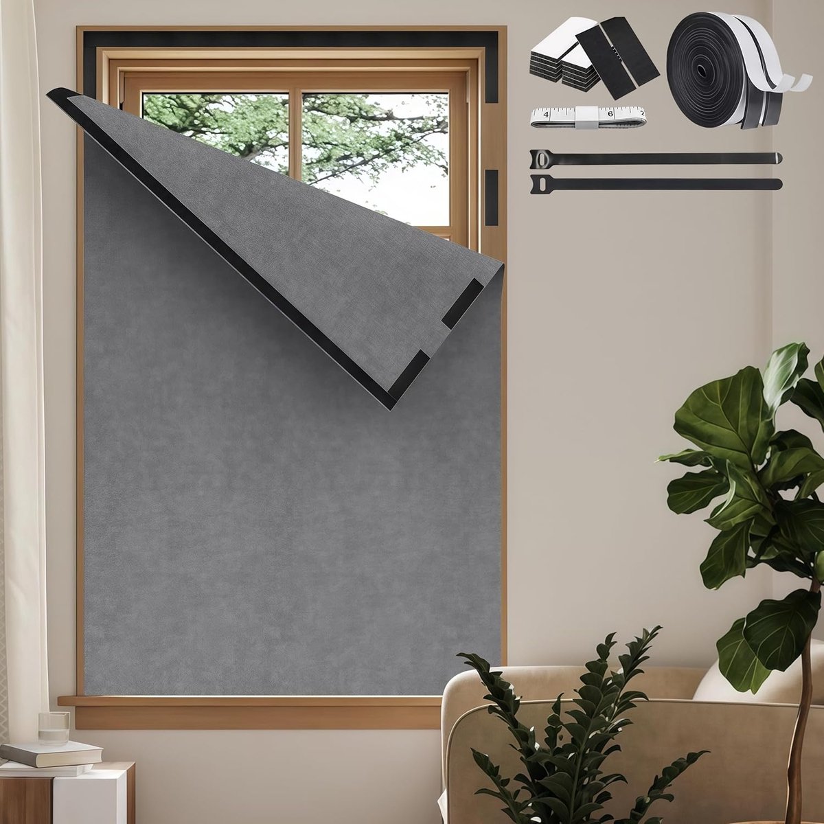 Thijox - Verduisterende Vizers zonder Boren, Grijs, 150 x 200 cm, Ideaal voor Slaapkamer, Woonkamer, Feest, Camping, en Kinderen