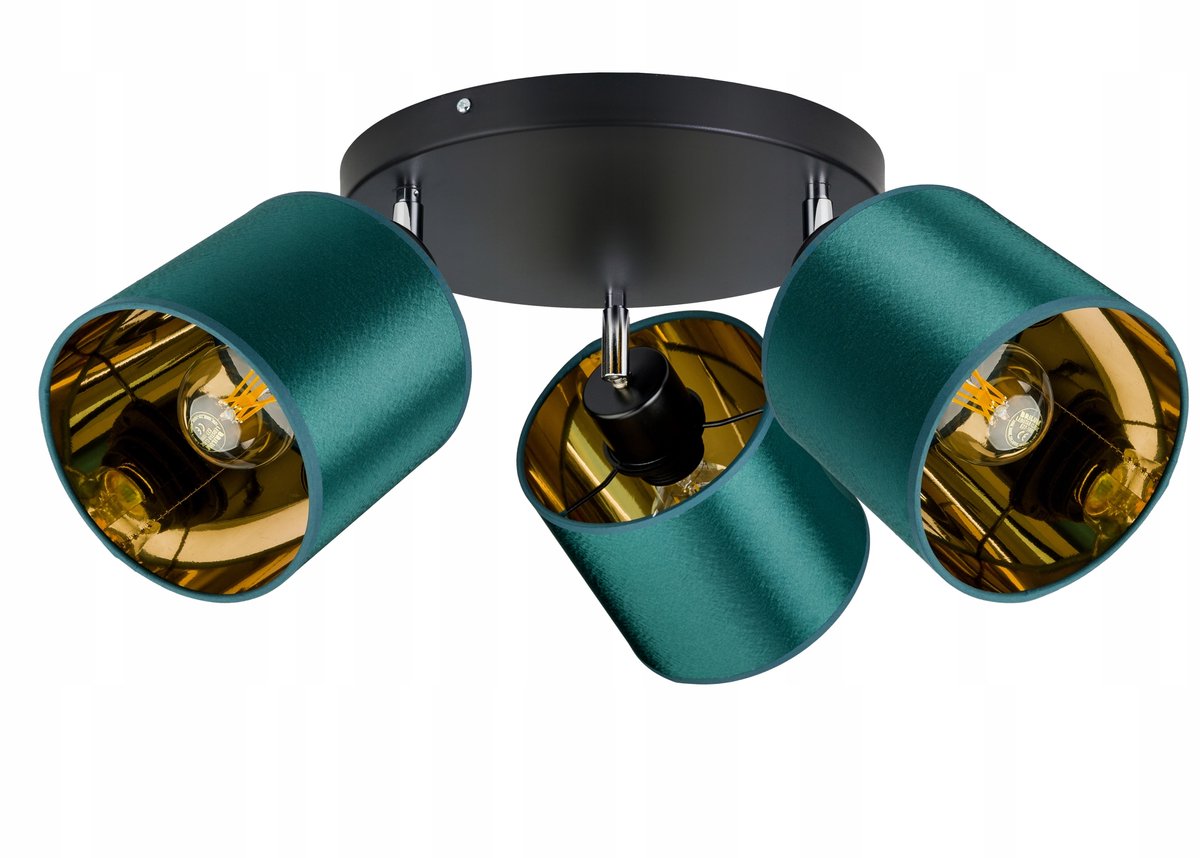 Verstelbare Plafondlamp met Groene Stoffen Lampenkappen en Gouden Binnenkant