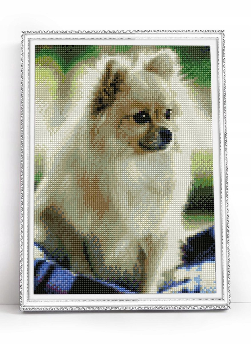 5D Diamond Painting Hondje Wit 30x40 cm op Spieraam
