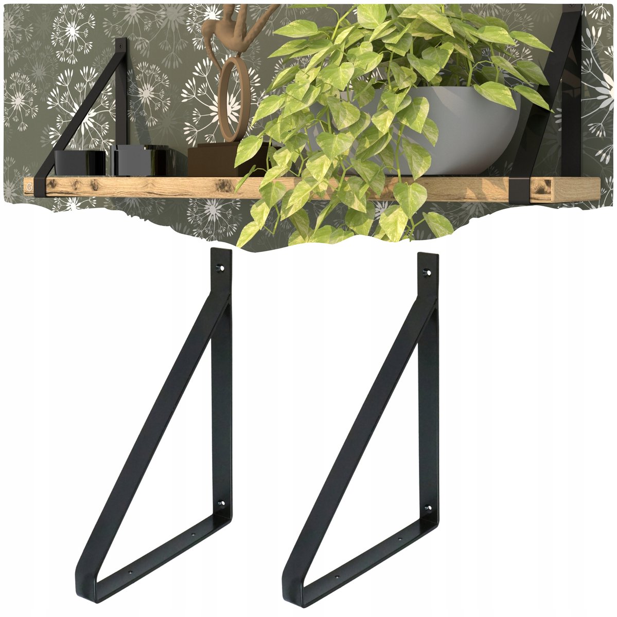 Zwarte Wandsteunen voor Planken 220x300mm - Set van 2