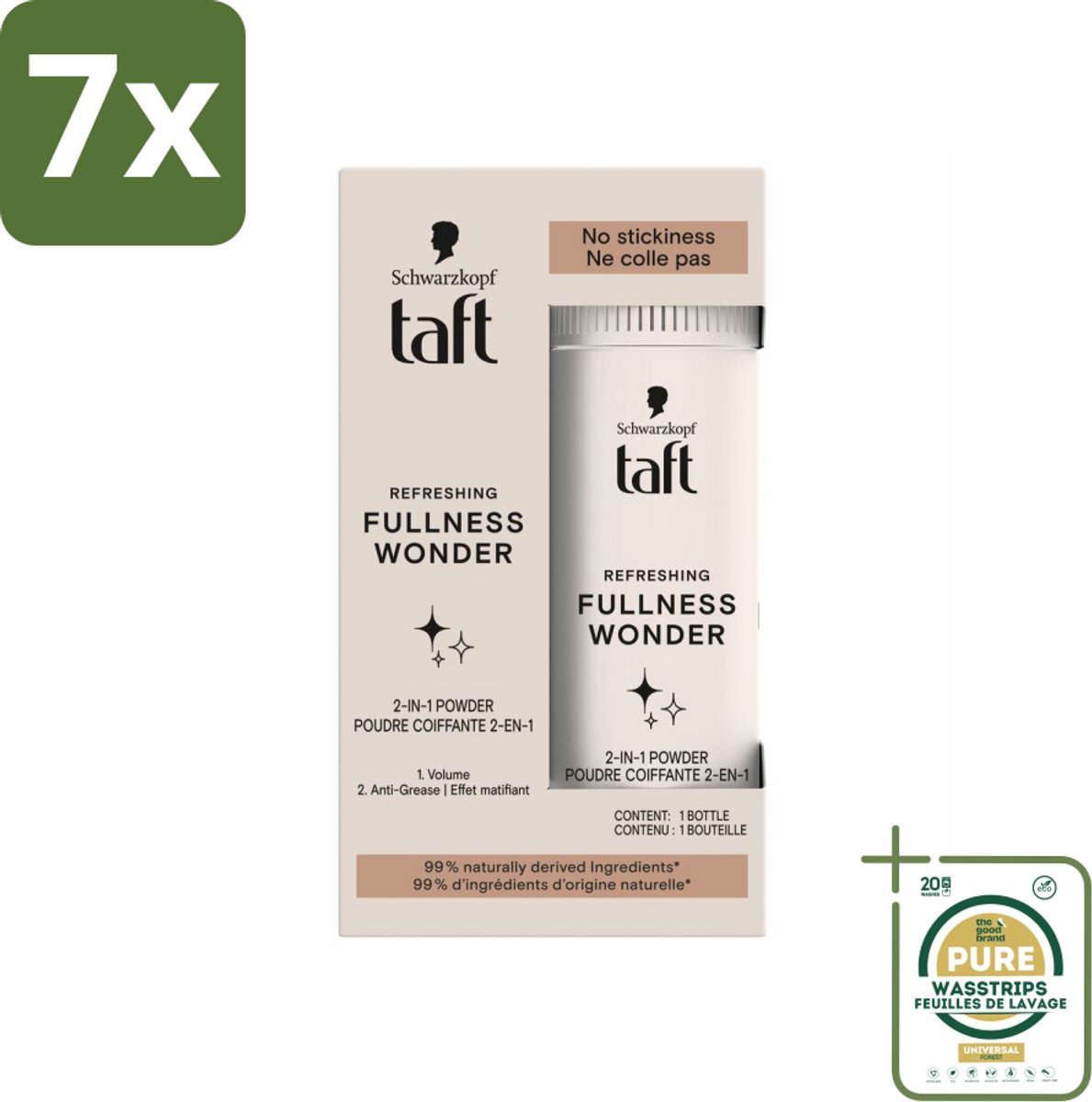 7 x Taft - Refreshing Fullness Wonder - Volumepoeder - Volume & Anti-Grease - 10 gr - Grootverpakking - Haarpoeder - Volume - Textuur - Frisheid - Vegan
