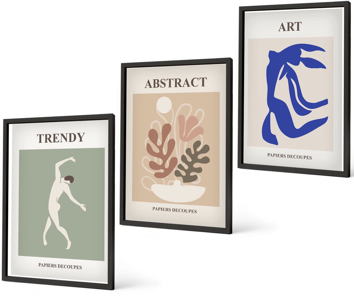 Coloray 3-Delige Schilderij Set - Stijlvolle Figuren En Plantenposters Van Henri Matisse - 40 x 60 cm - Decoratieve Schilderijen - Woonkamer - Interieur - Stijlvolle Muurdecoratie