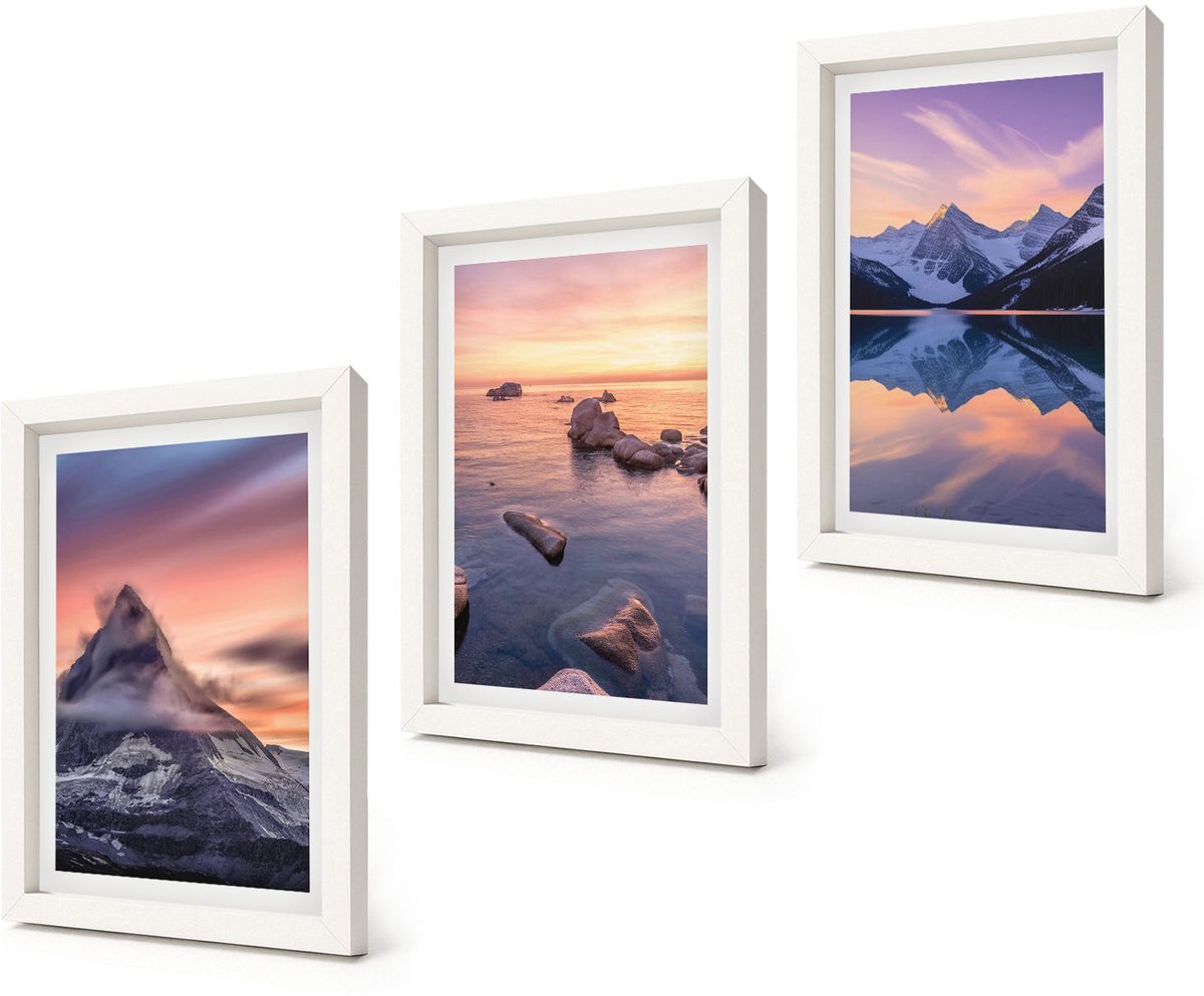 Coloray 3-Delige Schilderij Set - Landschappen, bergen, meren en zonsondergang - 20x30 - Wanddecoratie - Schilderijen Set - Kantoor - Stijlvolle Muurdecoratie