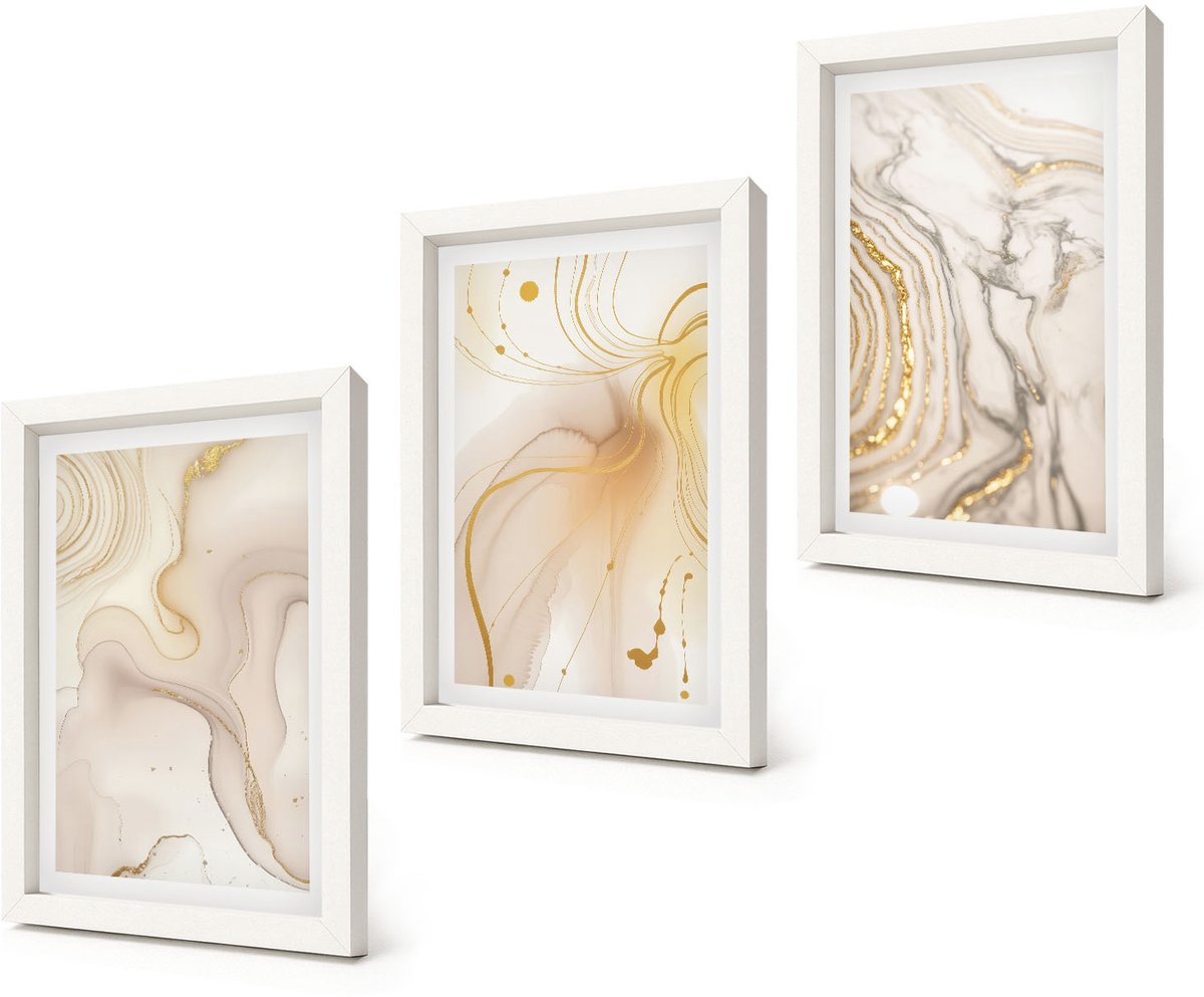 Coloray 3-Delige Schilderij Set - Subtiele abstracte verfspatpatronen - 20x30 - Muurdecoratie - Wanddecoratie - Slaapkamer - Decoratieve Schilderijen