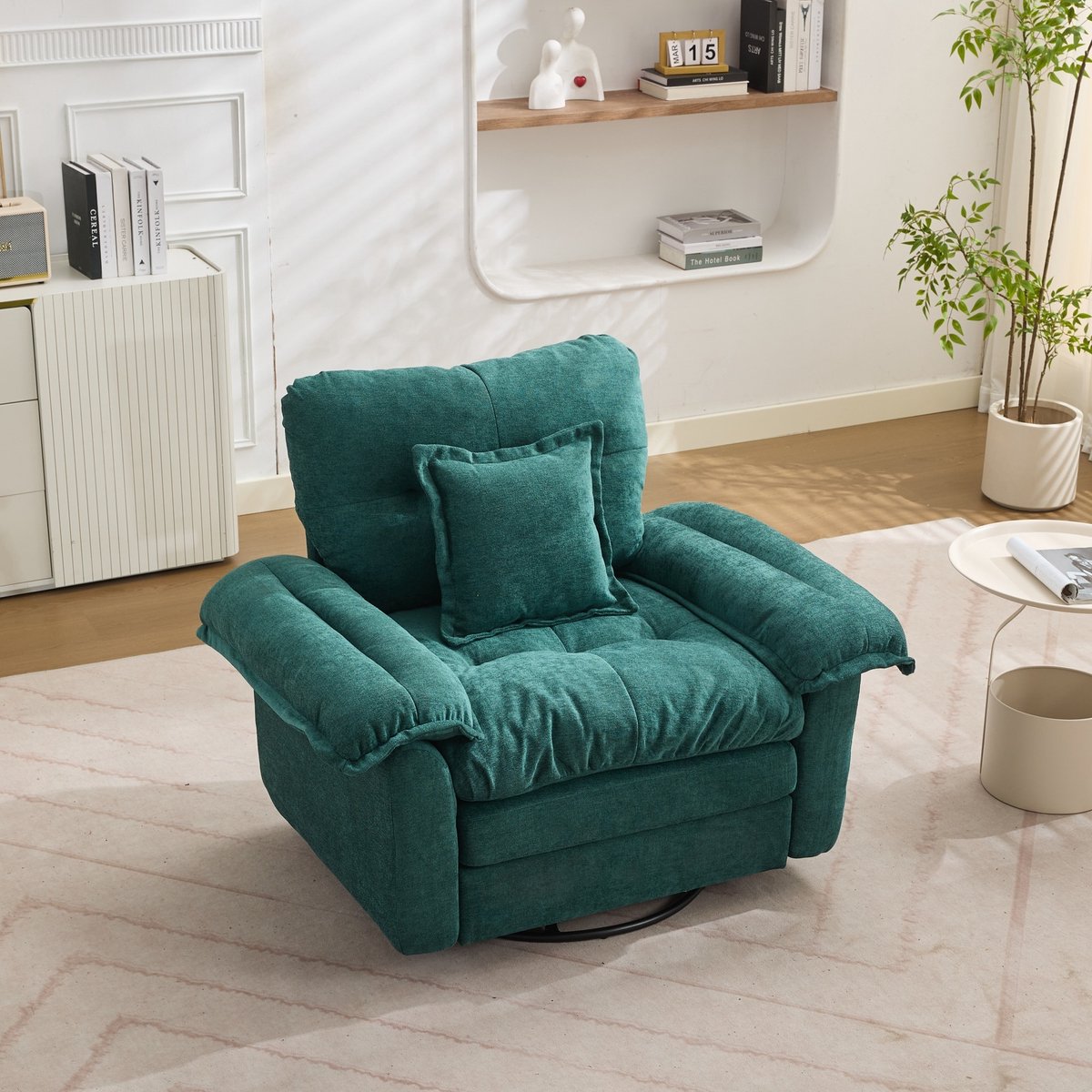 Draaibare fauteuil chenille 360° - Overmaats met draaivoet - Geschikt voor lezen en tv-kijken - Crème - Dubbellaags zitkussen met pocketvering - Ergonomisch met los steunkussen - Stabiel tot 136 kg