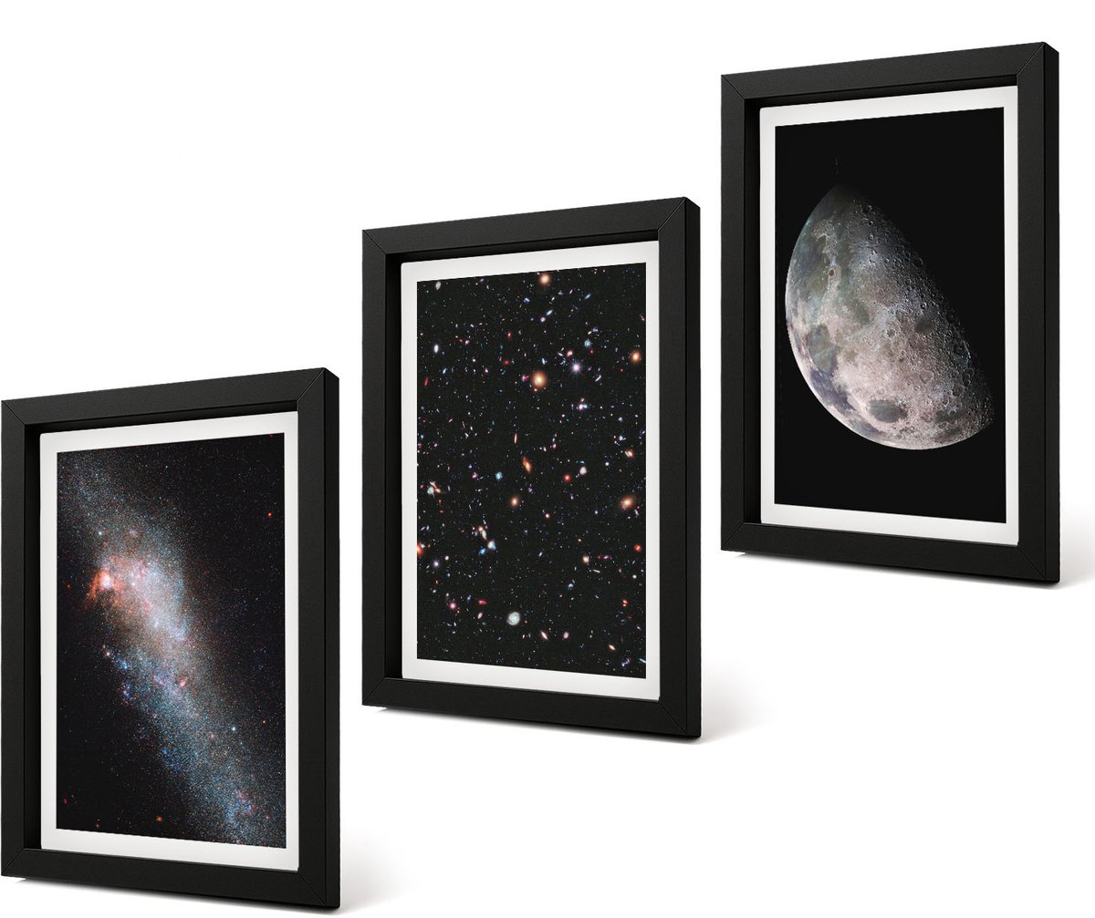 Coloray 4-Delige Schilderij Set - Ruimte, Melkweg, Sterren en Volle Maan - 20 x 30 cm - Decoratieve Schilderijen - Woonkamer - Interieur