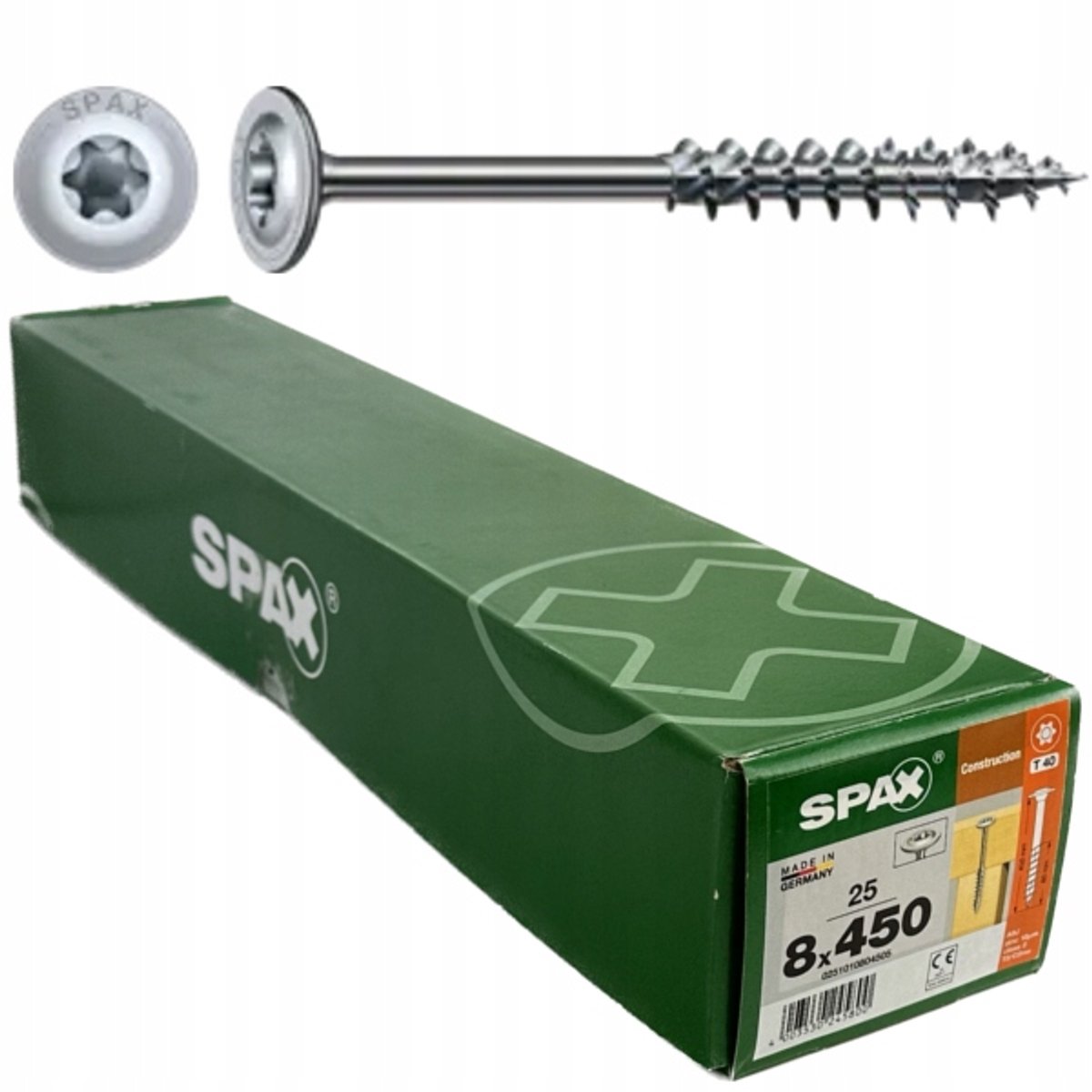Spax houtconstructieschroeven 8x450mm met WIROX coating, 25 stuks