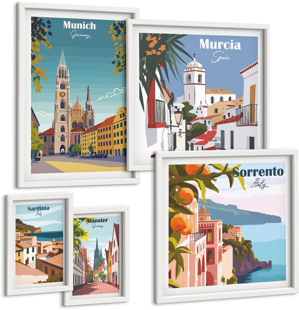 Tulup 4-Delige Schilderij Set - Beelden van architectuur en landschap in Europese steden - 50 x 50 cm, 20 x 30 cm en 40 x 60 cm - Wanddecoratie - Schilderijen Set - Interieur - Interieur Decoratie