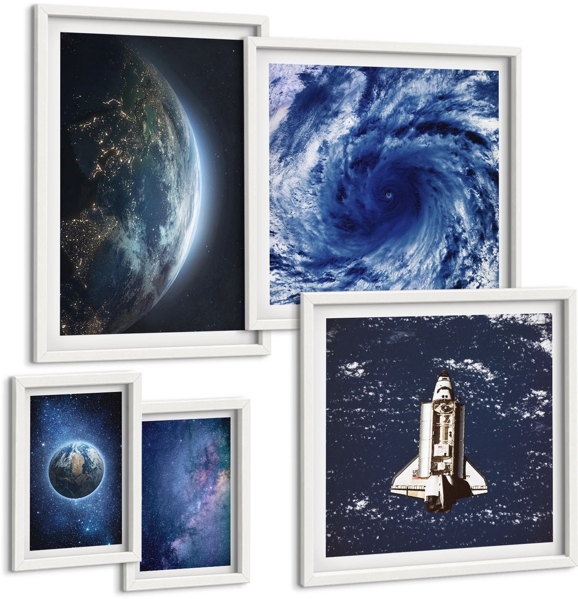 Tulup 4-Delige Schilderij Set - Ruimtelandschappen: uitzichten op de aarde en de ruimte. - 50 x 50 cm, 20 x 30 cm en 40 x 60 cm - Decoratieve Schilderijen - Wanddecoratie - Hal - Woonkamer Decoratie