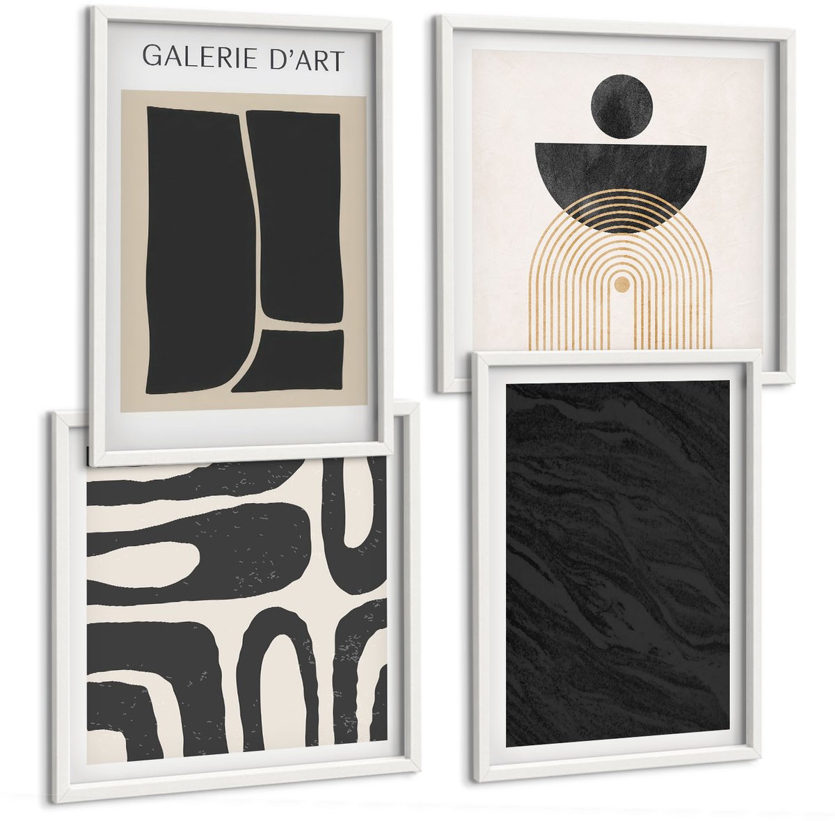 Tulup 4-Delige Schilderij Set - Abstracte vormen en donker marmer - 40x40 en 40x60 - Muurdecoratie - Wanddecoratie - Slaapkamer - Moderne Wanddecoratie