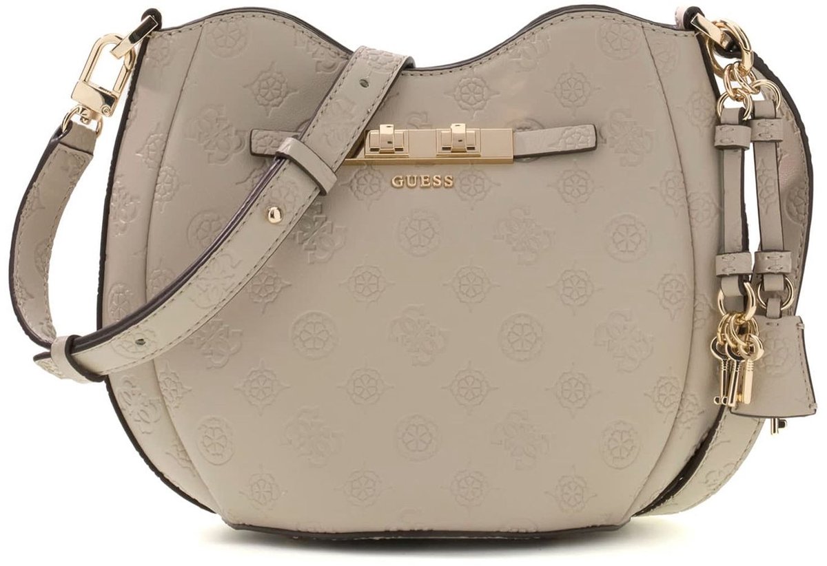 GUESS schoudertas handtas Carmella Crossbody Bucket Bag Bone Logo beige