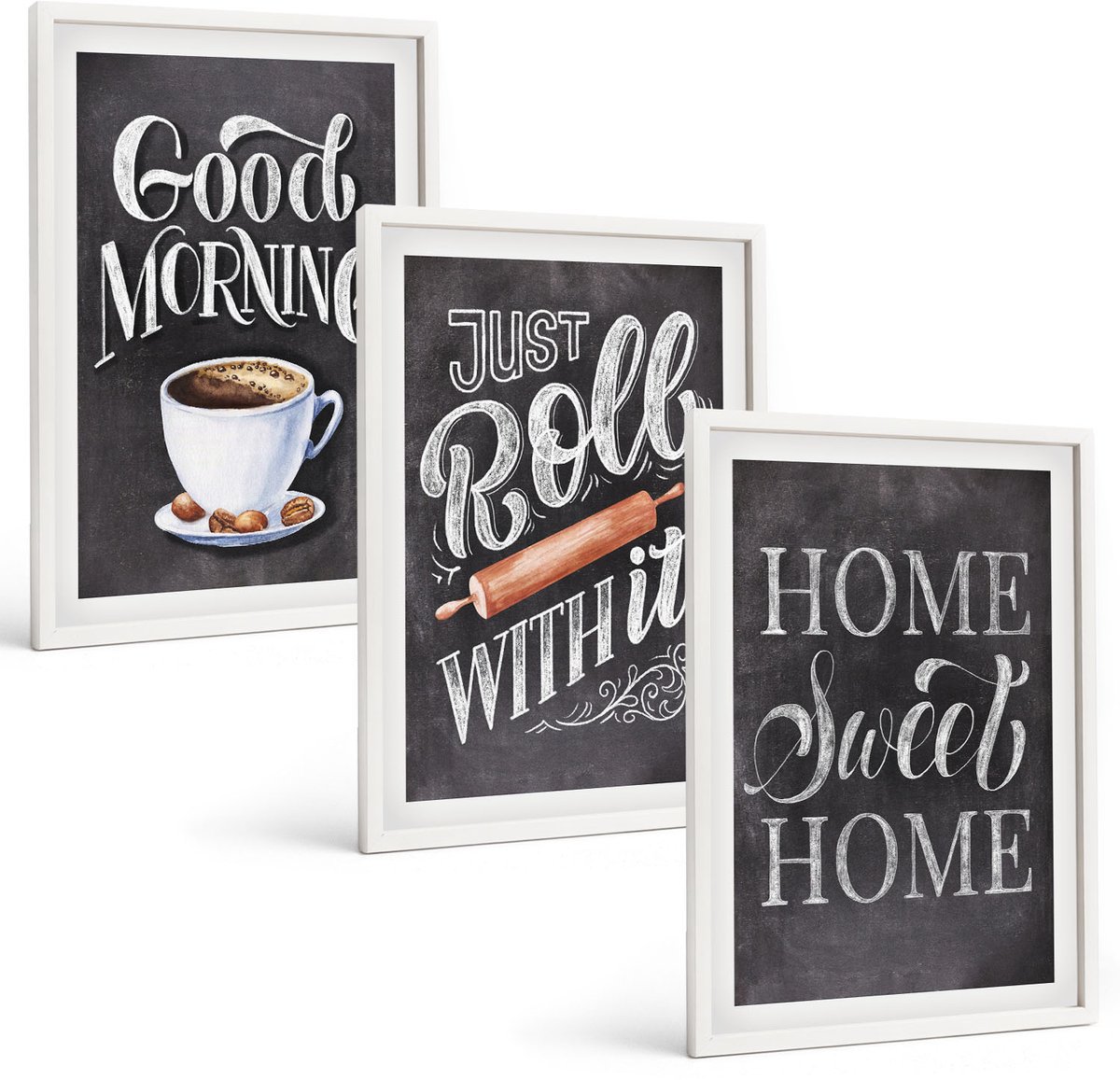 Tulup 3-Delige Schilderij Set - Home Keuken Motieven Schoolbord Lettering - 40x60 - Stijlvolle Wanddecoratie - Interieur
