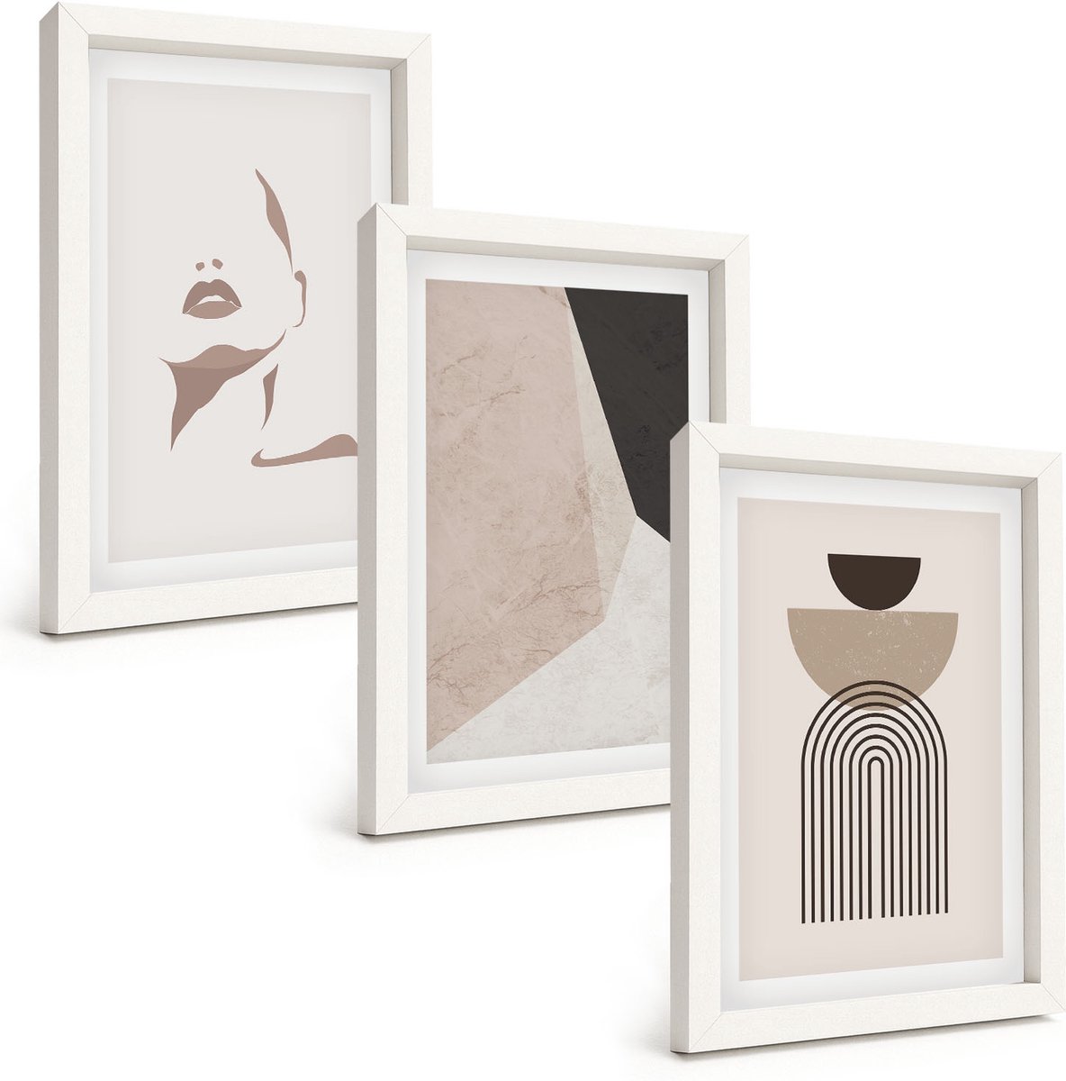 Tulup 3-Delige Schilderij Set - Abstracte geometrische vormen en een vrouwengezicht - 20x30 - Decoratieve Muurdecoratie - Slaapkamer - Woonkamer Decoratie