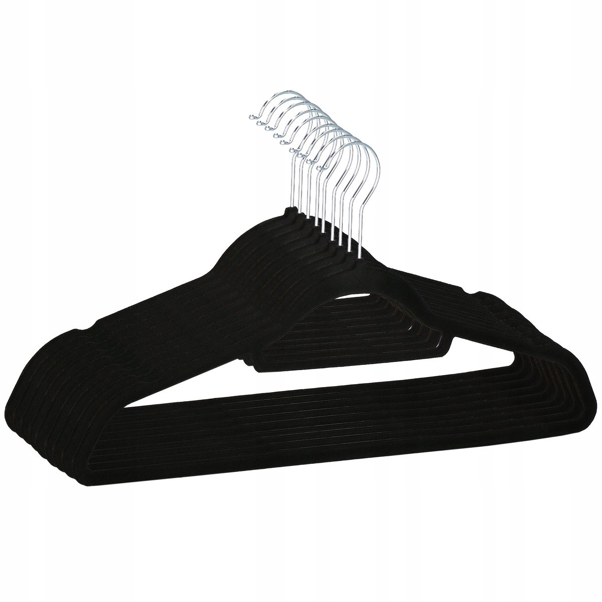 9x Zwarte Antislip Kledinghangers van Velours - Ruimtebesparend