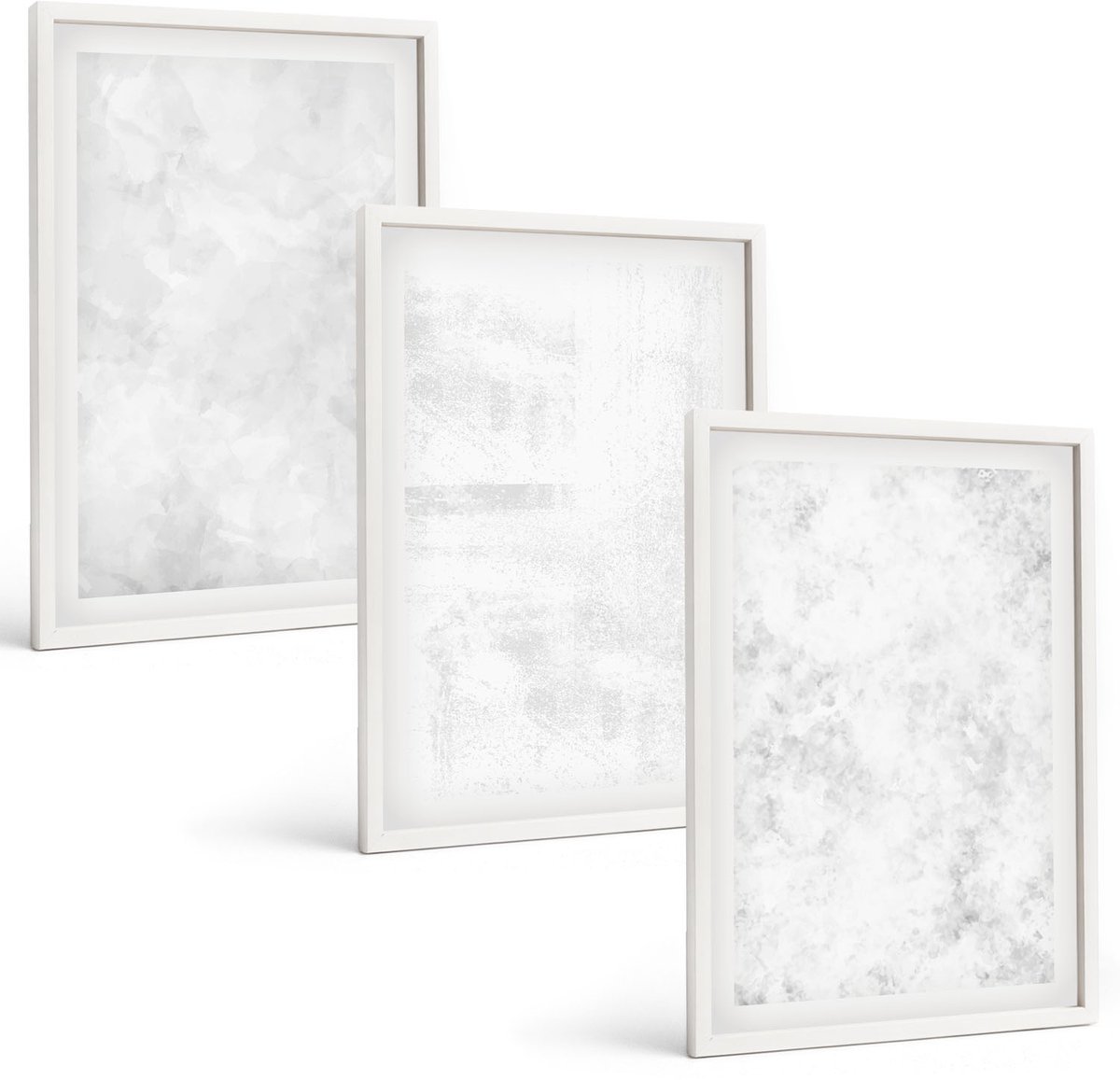 Tulup 3-Delige Schilderij Set - Witte vlekken op een minimalistische canvasachtergrond - 40x60 - Wanddecoratie - Schilderijen Set - Interieur