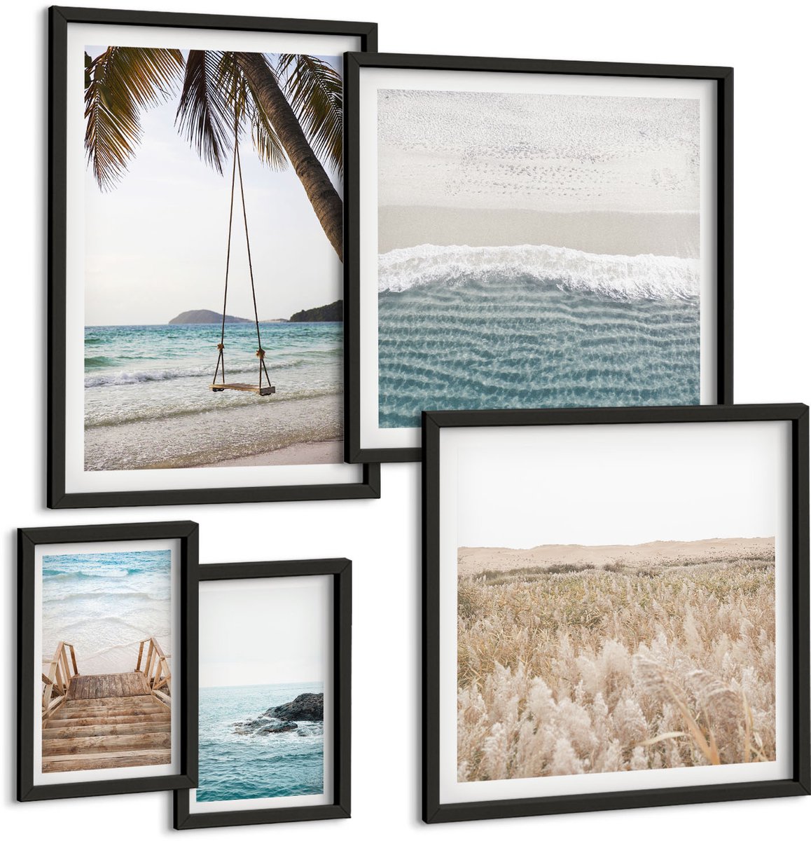 Tulup 4-Delige Schilderij Set - Ontspannend uitzicht op zee met strand en golven - 50 x 50 cm, 20 x 30 cm en 40 x 60 cm - Stijlvolle Muurdecoratie - Kantoor - Moderne Wanddecoratie