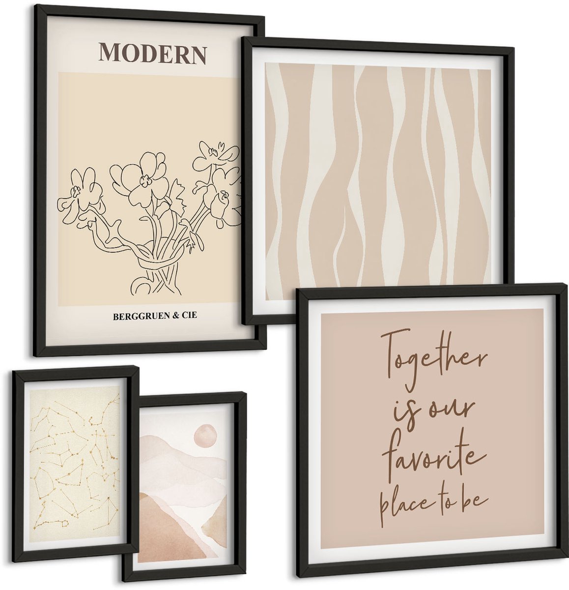 Tulup 4-Delige Schilderij Set - Moderne minimalistische stijlset met abstracte motieven - 50 x 50 cm, 20 x 30 cm en 40 x 60 cm - Muurdecoratie - Wanddecoratie - Slaapkamer