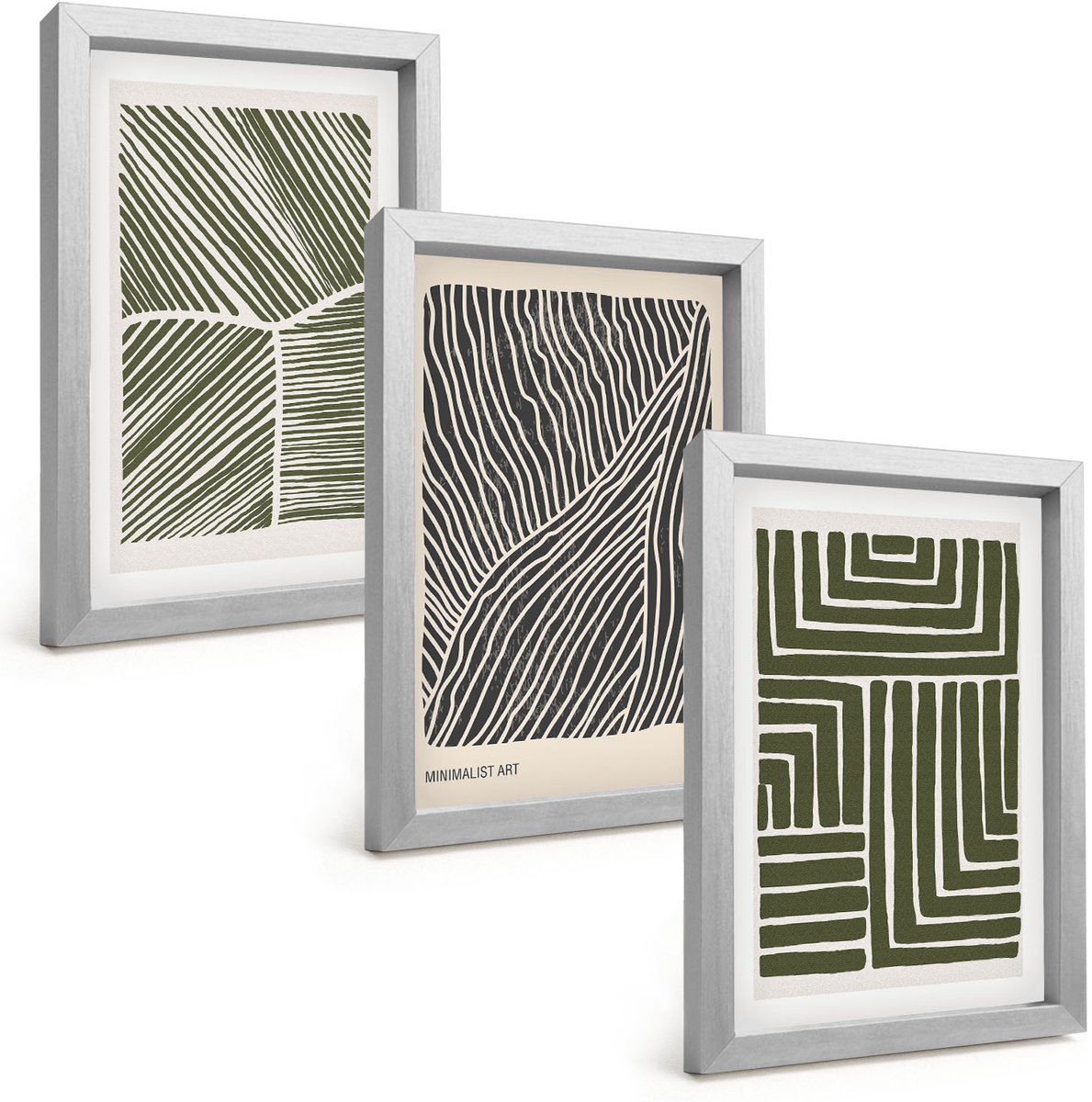 Tulup 4-Delige Schilderij Set - Patronen van lijnen en vormen in groene tinten - 20 x 30 cm - Schilderijen Set - Wanddecoratie - Woonkamer - Stijlvolle Muurdecoratie