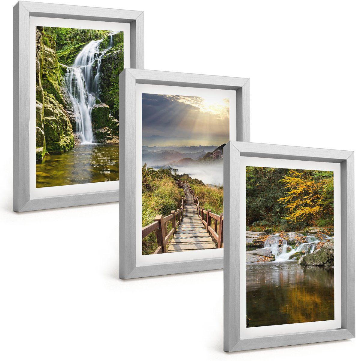 Tulup 4-Delige Schilderij Set - Watervallen, bergen, wolkenpaden en herfstgezichten - 20 x 30 cm - Wanddecoratie - Moderne Interieurdecoratie - Woonkamer Decoratie