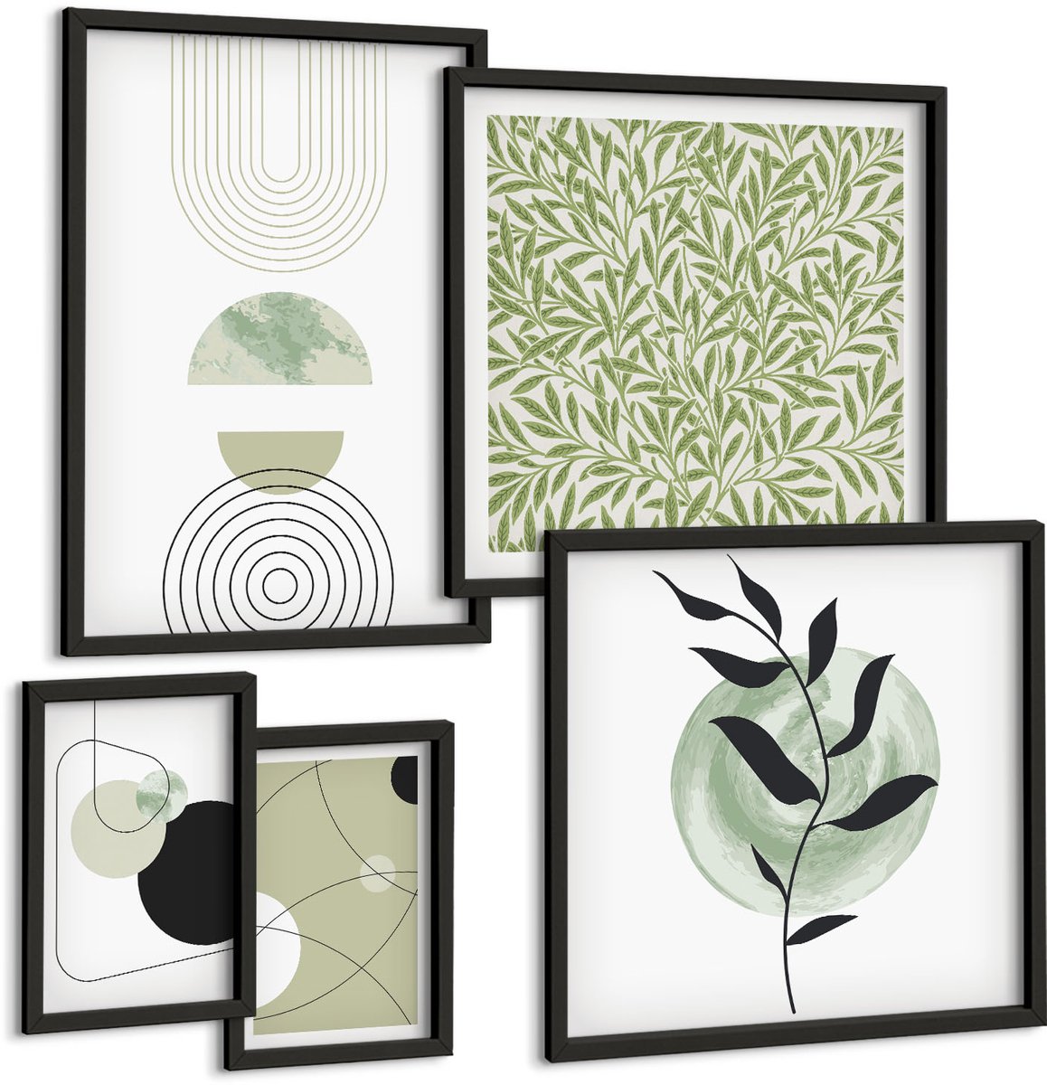 Tulup 4-Delige Schilderij Set - Abstracte composities met geometrische vormen en vegetatie. - 50 x 50 cm, 20 x 30 cm en 40 x 60 cm - Wanddecoratie - Muurdecoratie - Moderne Interieurdecoratie