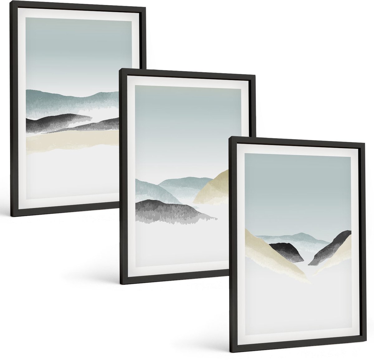 Tulup 4-Delige Schilderij Set - Minimalistische bergen in delicate pasteltinten - 40 x 60 cm - Muurdecoratie - Wanddecoratie - Slaapkamer