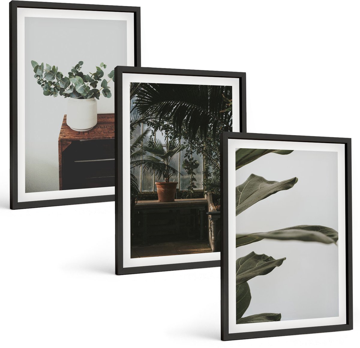 Tulup 4-Delige Schilderij Set - Rustieke bladeren potplanten - 40 x 60 cm - Muurdecoratie - Wanddecoratie - Slaapkamer - Decoratieve Schilderijen