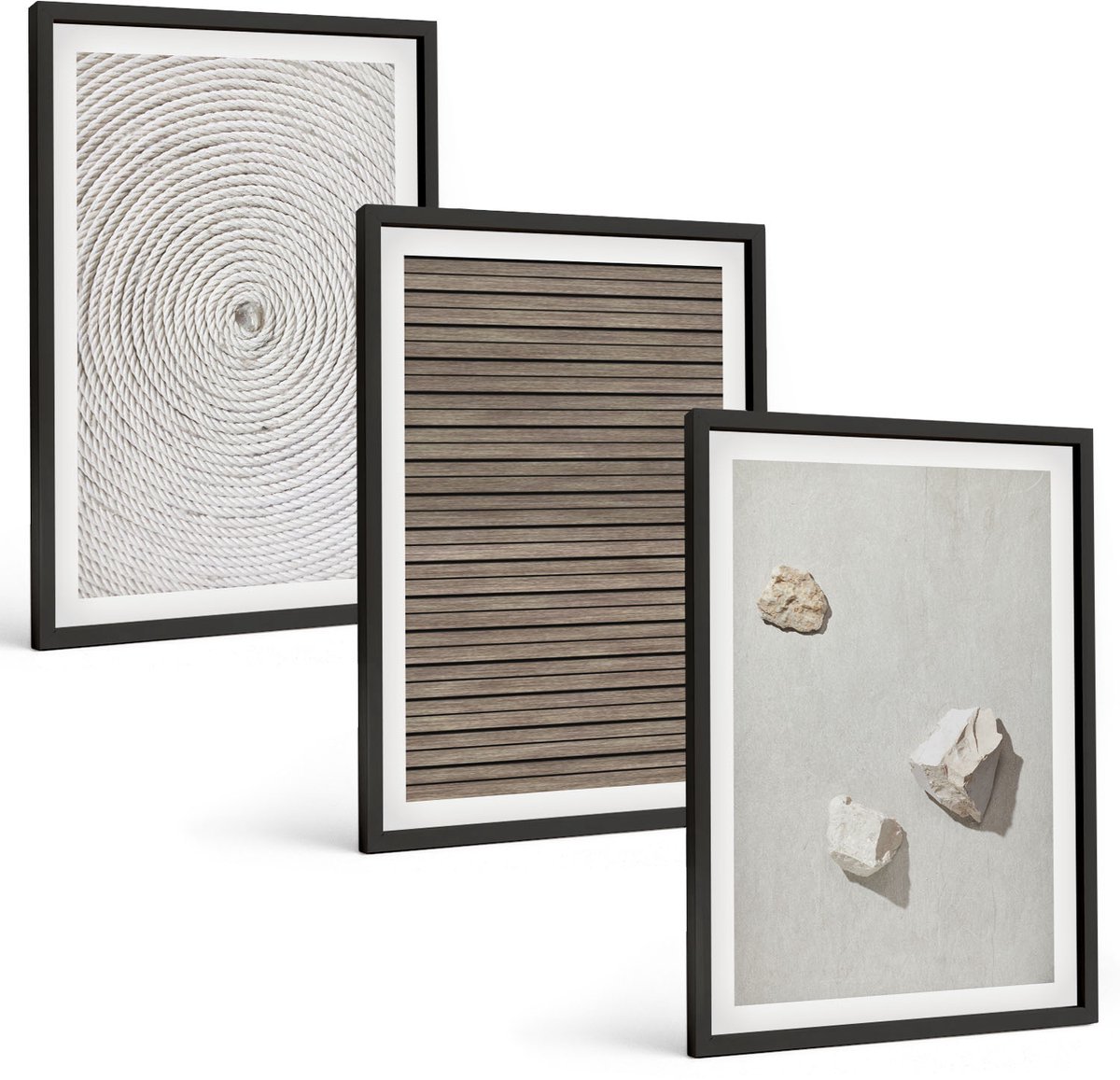 Tulup 4-Delige Schilderij Set - Natuurlijke texturen: hout, stenen, touw - 40 x 60 cm - Decoratieve Schilderijen - Woonkamer - Interieur