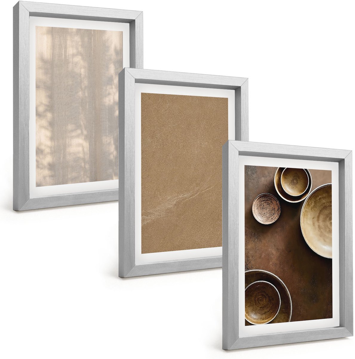 TULUP 4-Delige Schilderij Set - Structuren en texturen in een minimalistische stijl - 20 x 30 cm - Muurdecoratie - Wanddecoratie - Slaapkamer - Decoratieve Schilderijen Zilveren lijst