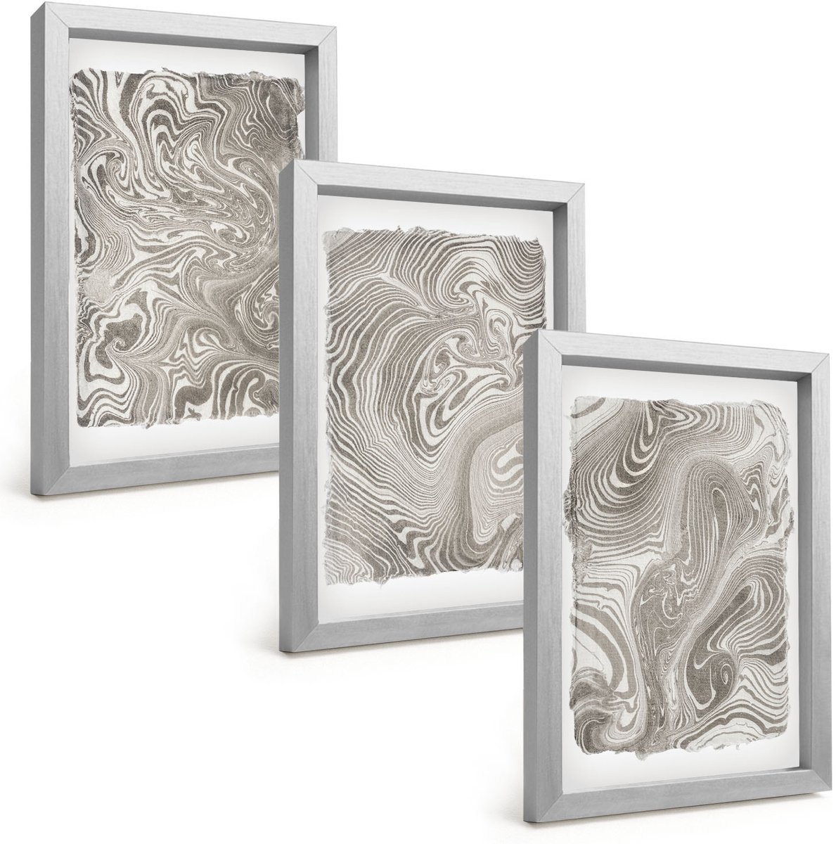 TULUP 4-Delige Schilderij Set - Abstracte schilderkunst met moderne vormen - 20 x 30 cm - Moderne Wanddecoratie - Woonkamer Zilveren lijst
