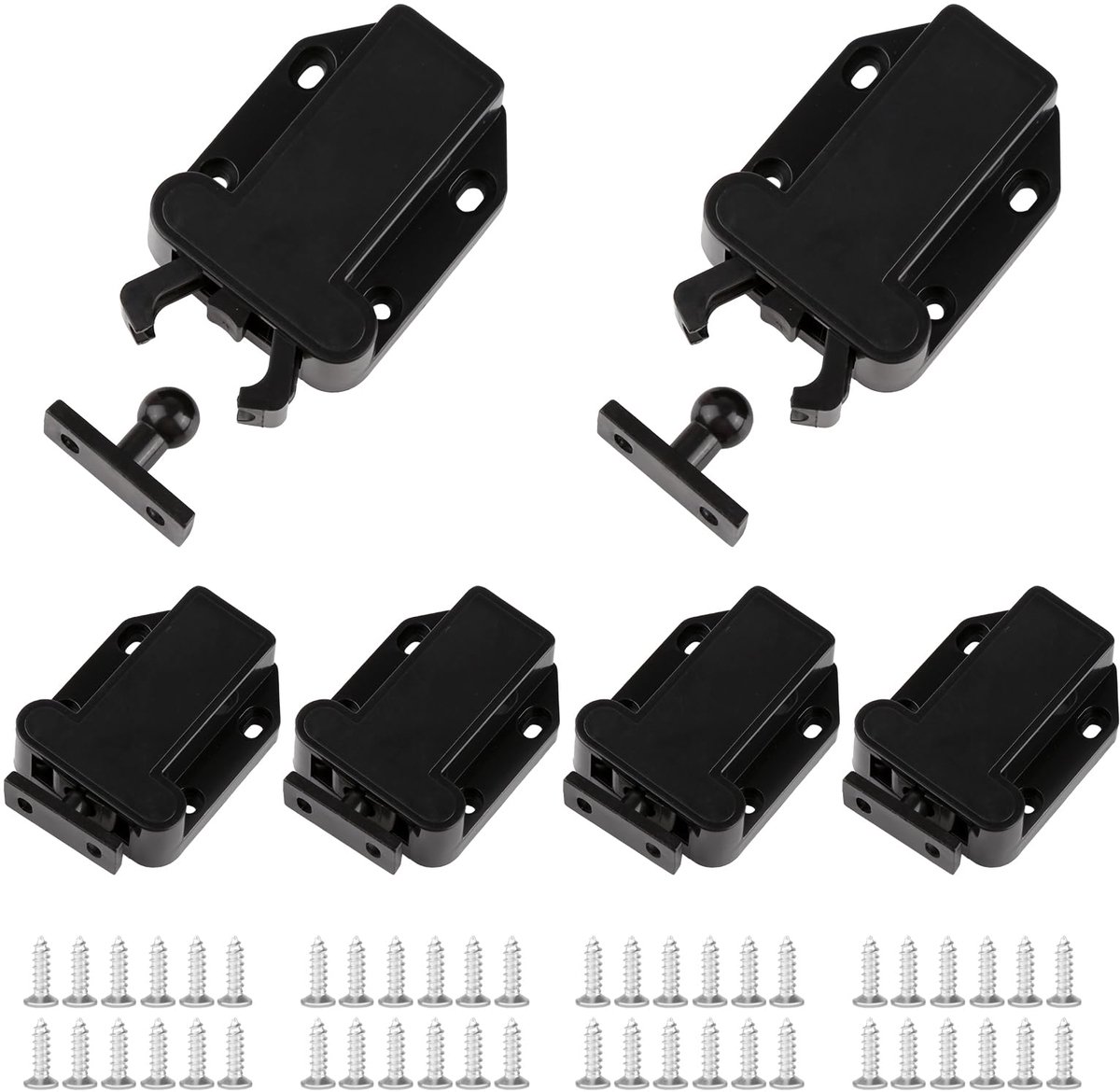 6 Stuks Push-to-Open Deursloten, Zwart met Schroeven voor Kasten en Lades
