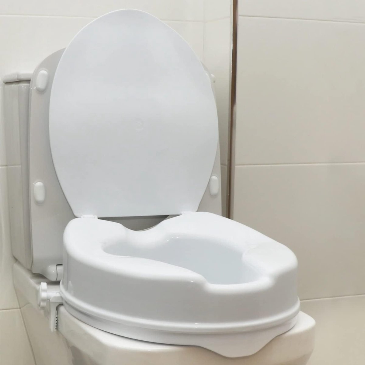 QUOVO® Toiletverhoger 10 cm - Voor Ouderen - WC Verhoger - Verhoogde Bril - Toiletframe – Eenvoudige Montage - Toiletstoel - Wit