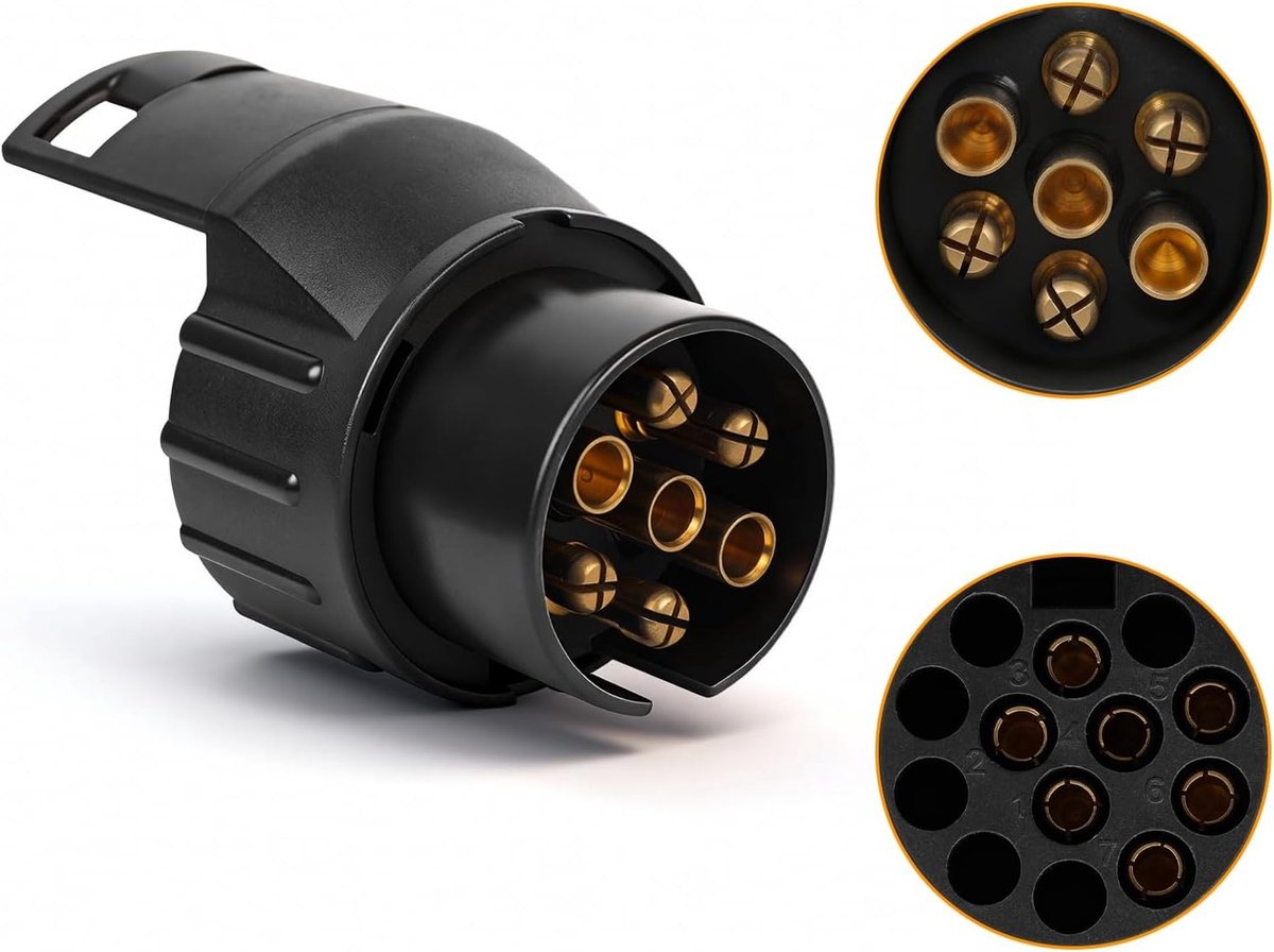 Adapter voor Aanhangerstekker - Zwart - 7 naar 13-polig - Voor Aanhanger, Tractor, Caravan, Fietsendrager