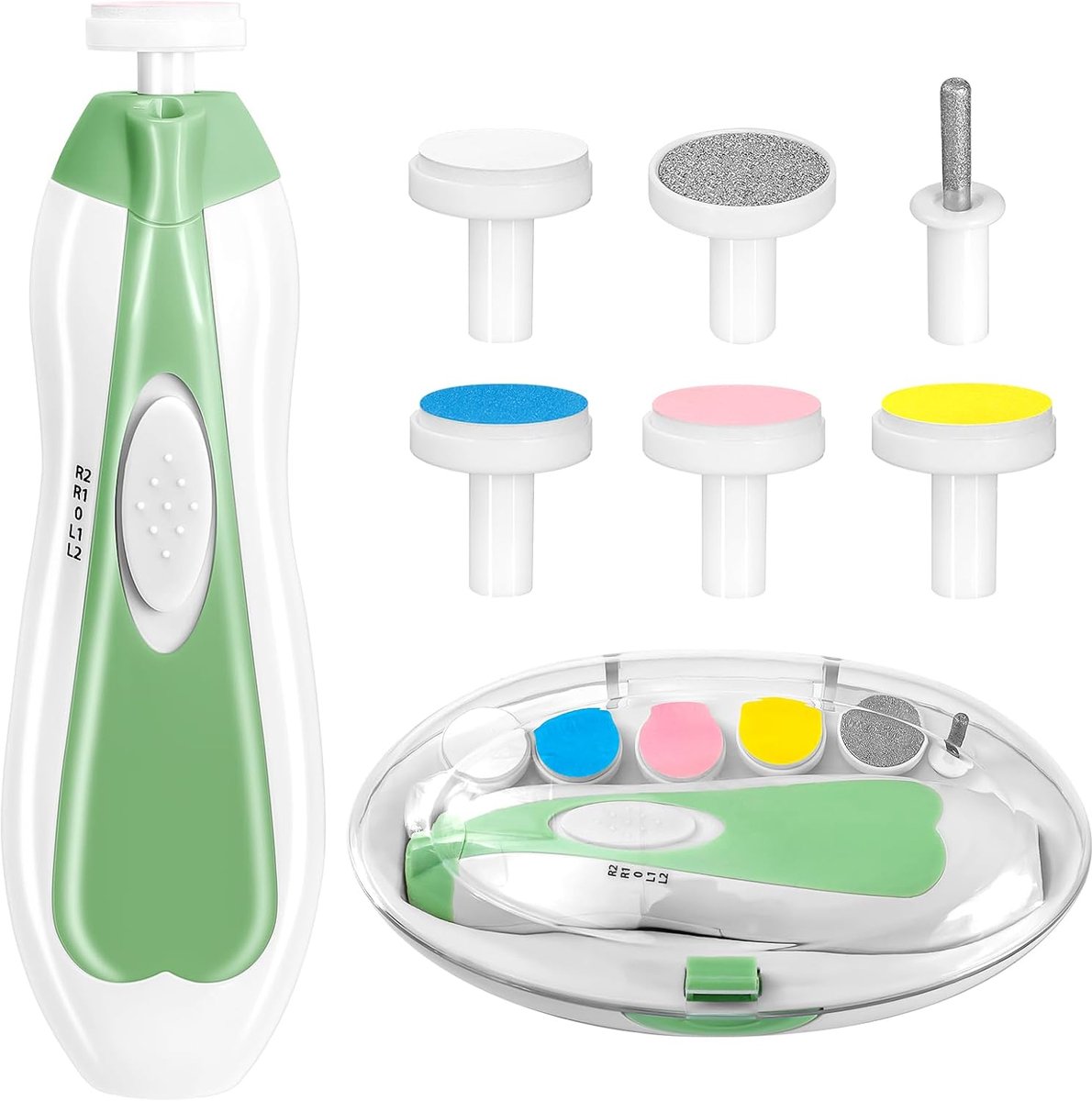 Elektrische babynagelvijl - Babynagelvijl en -knipper - Nagelverzorging voor baby's - Nageltrimmer - Met LED-lampje - Groen