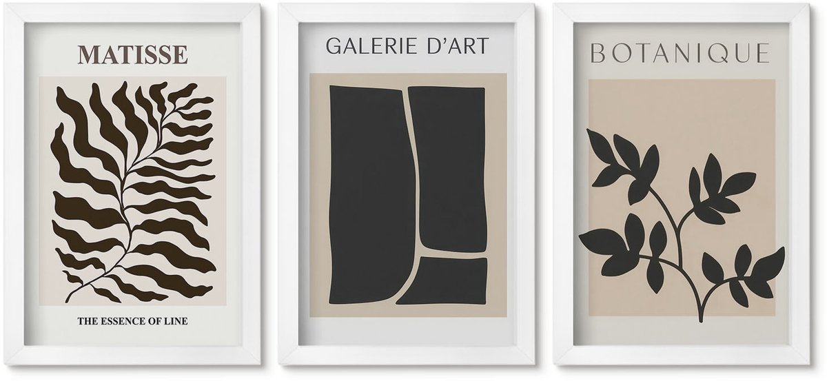 Wallfluent 3-Delige Schilderij Set - Minimalistische Posters Met Plantenpatronen En Abstracte Kunst. - 20 x 30 - Decoratieve Muurdecoratie - Slaapkamer - Wanddecoratie