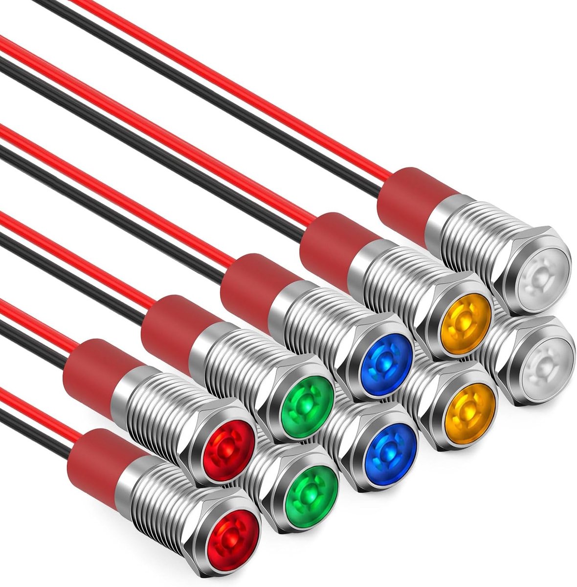 10 stuks 6 mm led-metalen indicatielampen met 15 cm kabel, AC/DC 12-24 V - ShopVlot