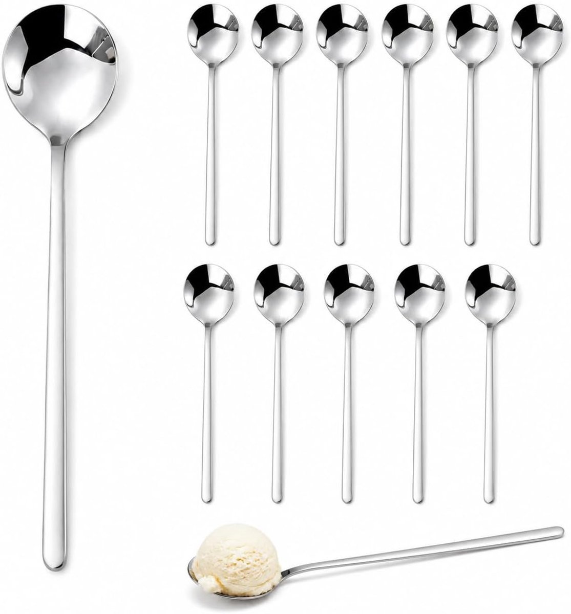 12 Pieces Stainless Steel Coffee Spoons 4.7 Inch Small Modern Spoon, High Polished Mini Spoon, Durable, Reusable - ShopVlot