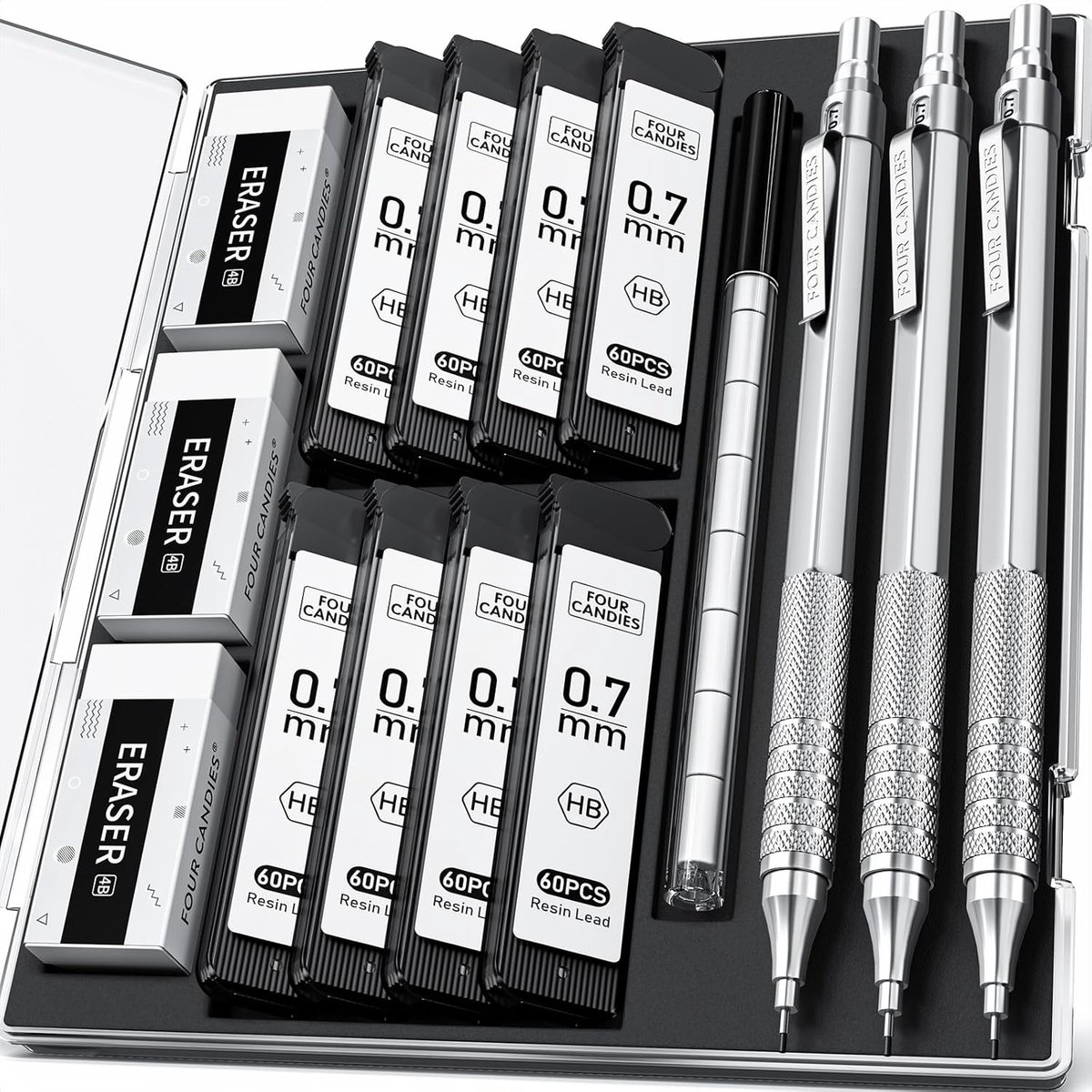 Four Candies METAI Mechanical Pencil 0.7 Silver Pack of 3 - ShopVlot