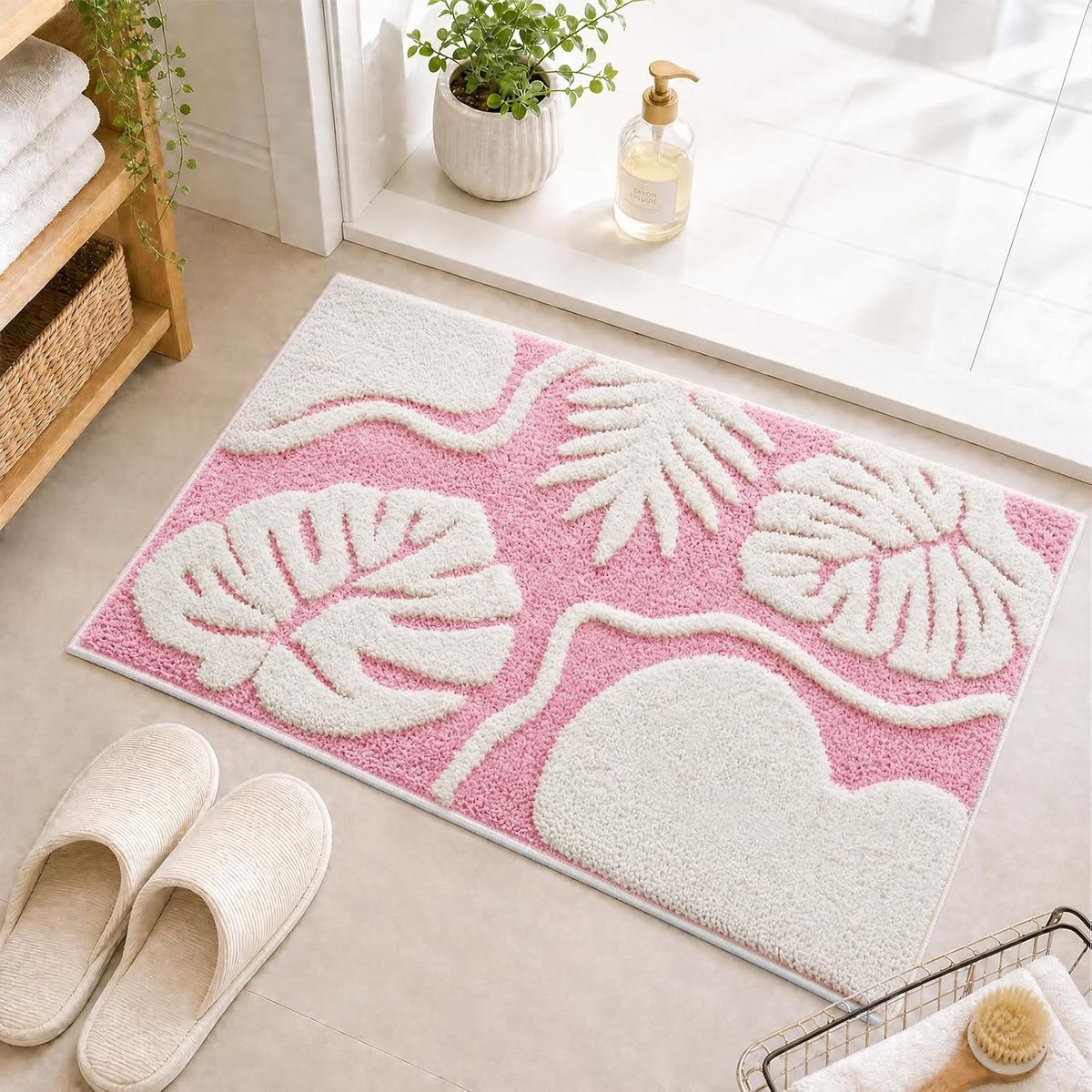 BLESWIN Leaf Bath Mat, 40x60cm, Ultra Soft, Quick-Drying Microfiber Absorbent Bath Rug, Non-Slip Washable Bathroom - ShopVlot