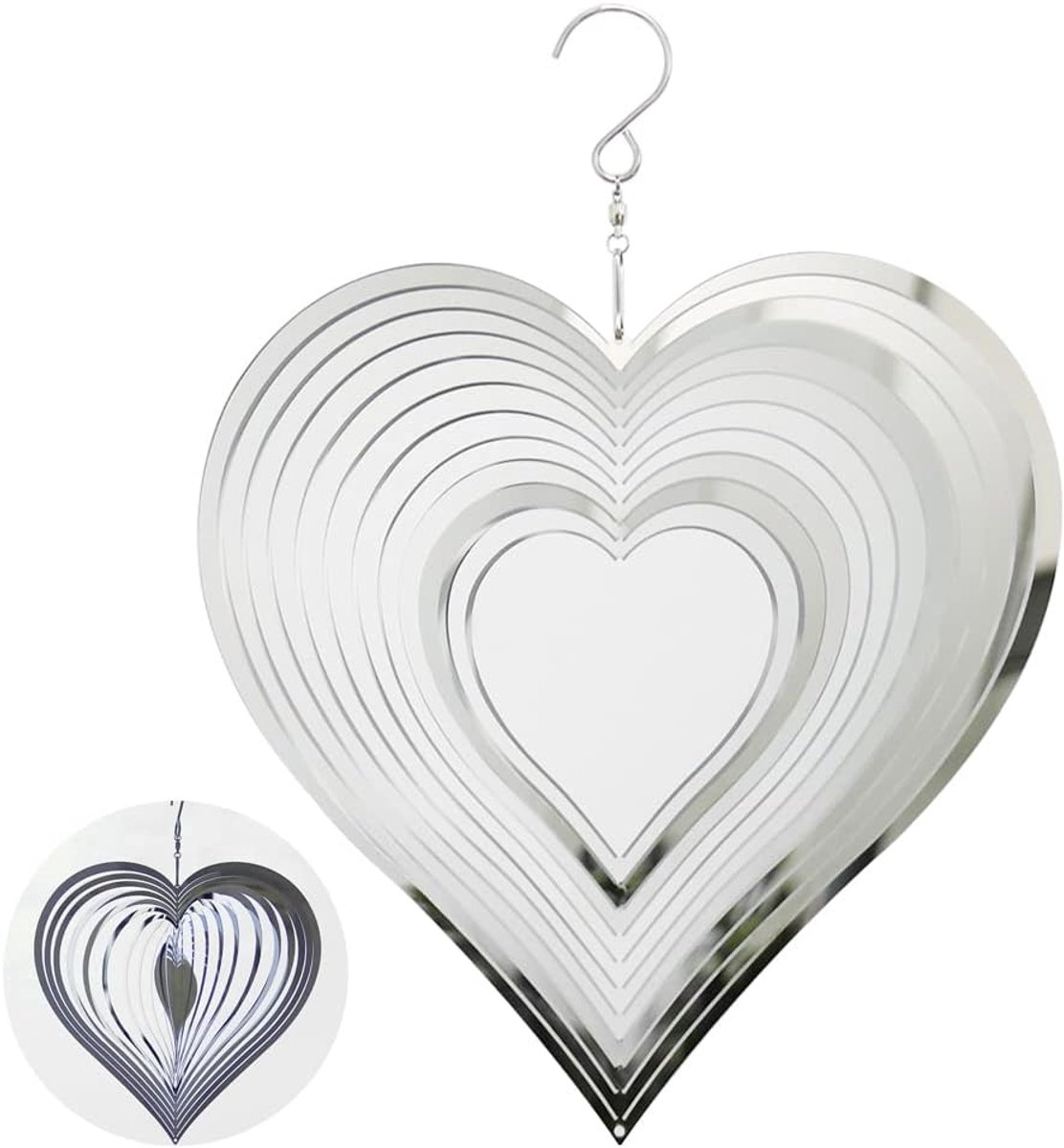 Windgong 15 cm hartdecoratie - metalen windspinner - 3D spiralen voor tuin - sfeervolle buitenversiering - ShopVlot