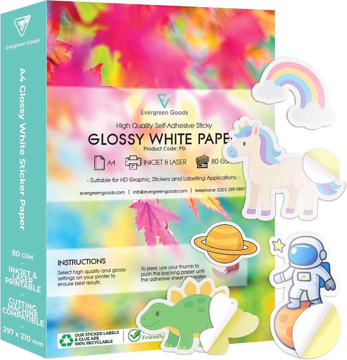 50 vellen glanzend wit afdrukbaar stickerpapier A4 - Inkjet en laser - ShopVlot