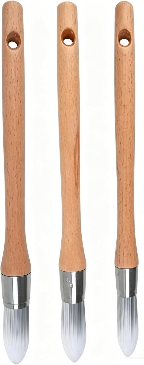 3 stuks ronde lakpenselen, fijne punt, schilderkwast voor raamkozijnen, hoogwaardige nylon kwast met roestvrijstalen - ShopVlot